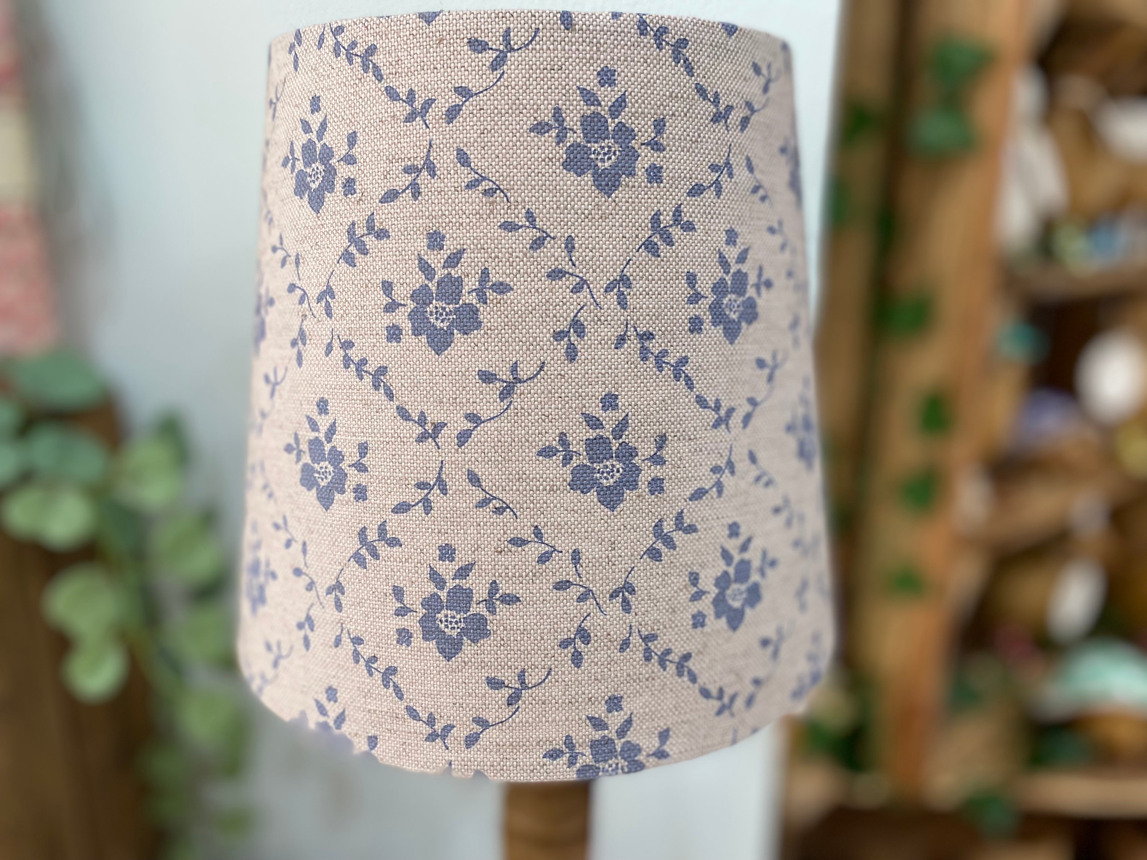 Empire Lampshade - Linen & Rose -  Emilia Snow on natural linen - 20cm empire