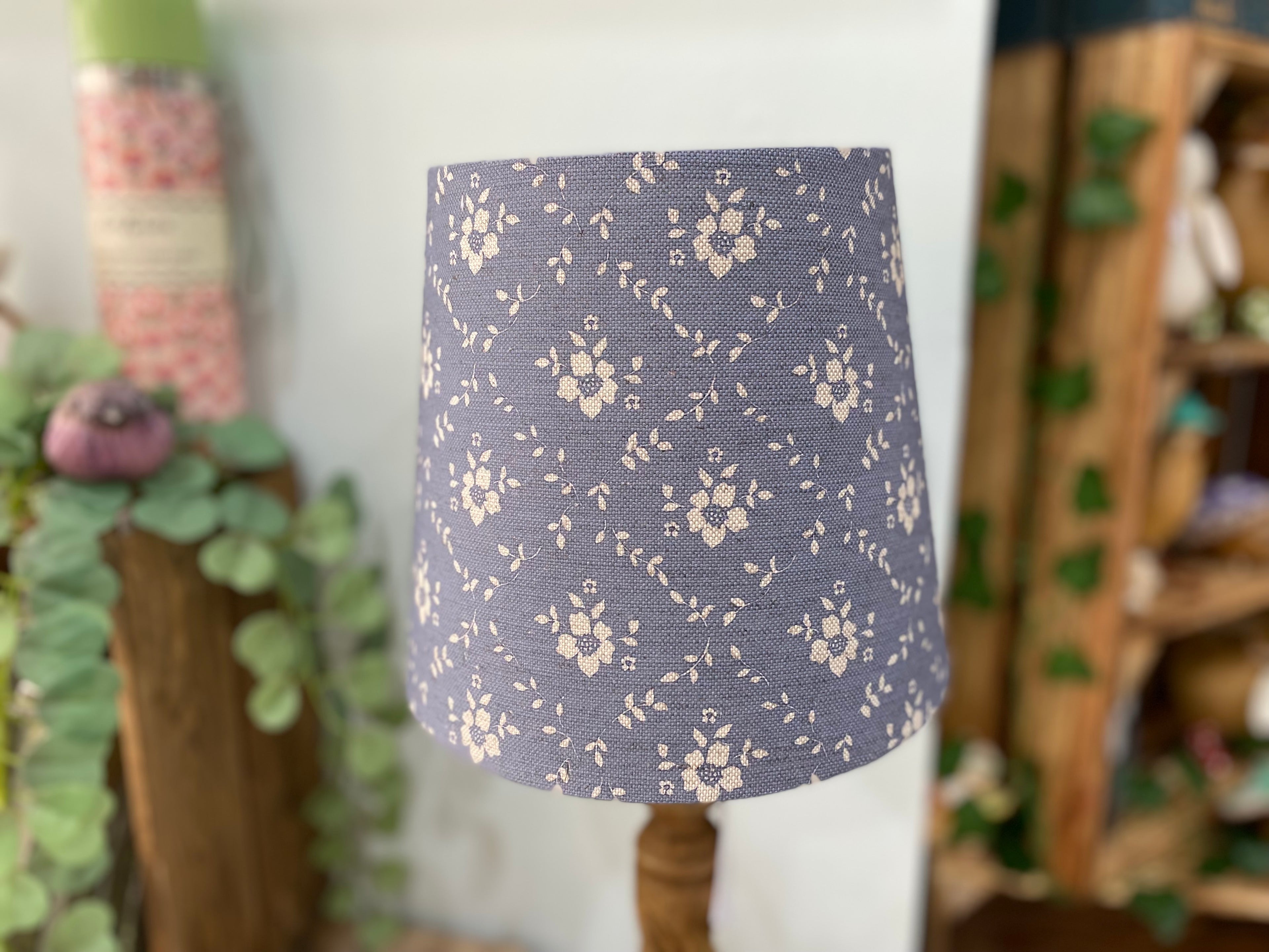 Empire Lampshade - Linen & Rose -  Emilia Denim on natural linen - 20cm Empire