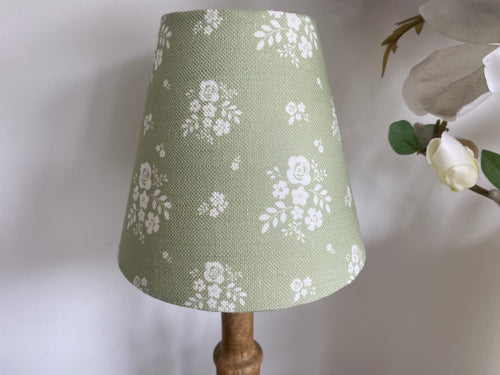 Candle Clip Lampshade - Damson Fog linen (green on white)