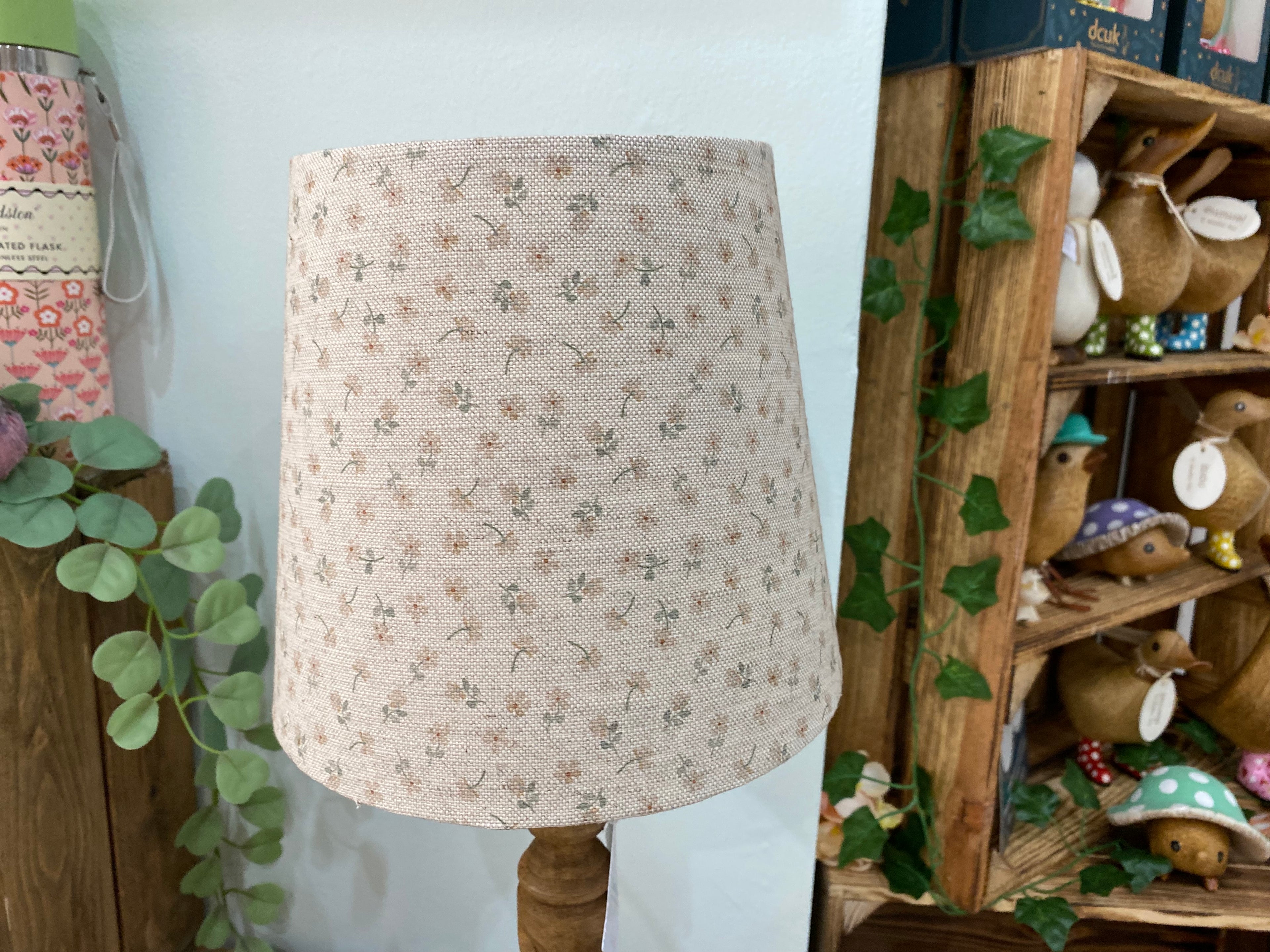 Empire Lampshade - Linen & Rose -  Ditsy Straw on natural linen - 20cm Empire