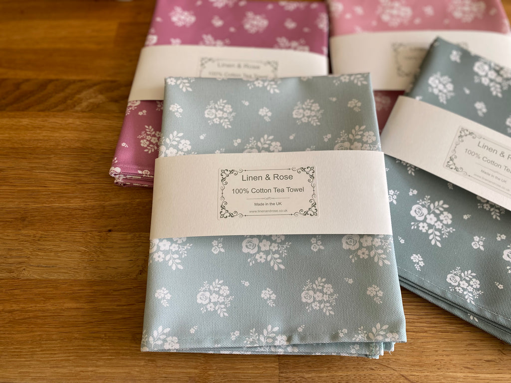 Tea Towel - Linen and Rose - Damson - Pale green / duck egg