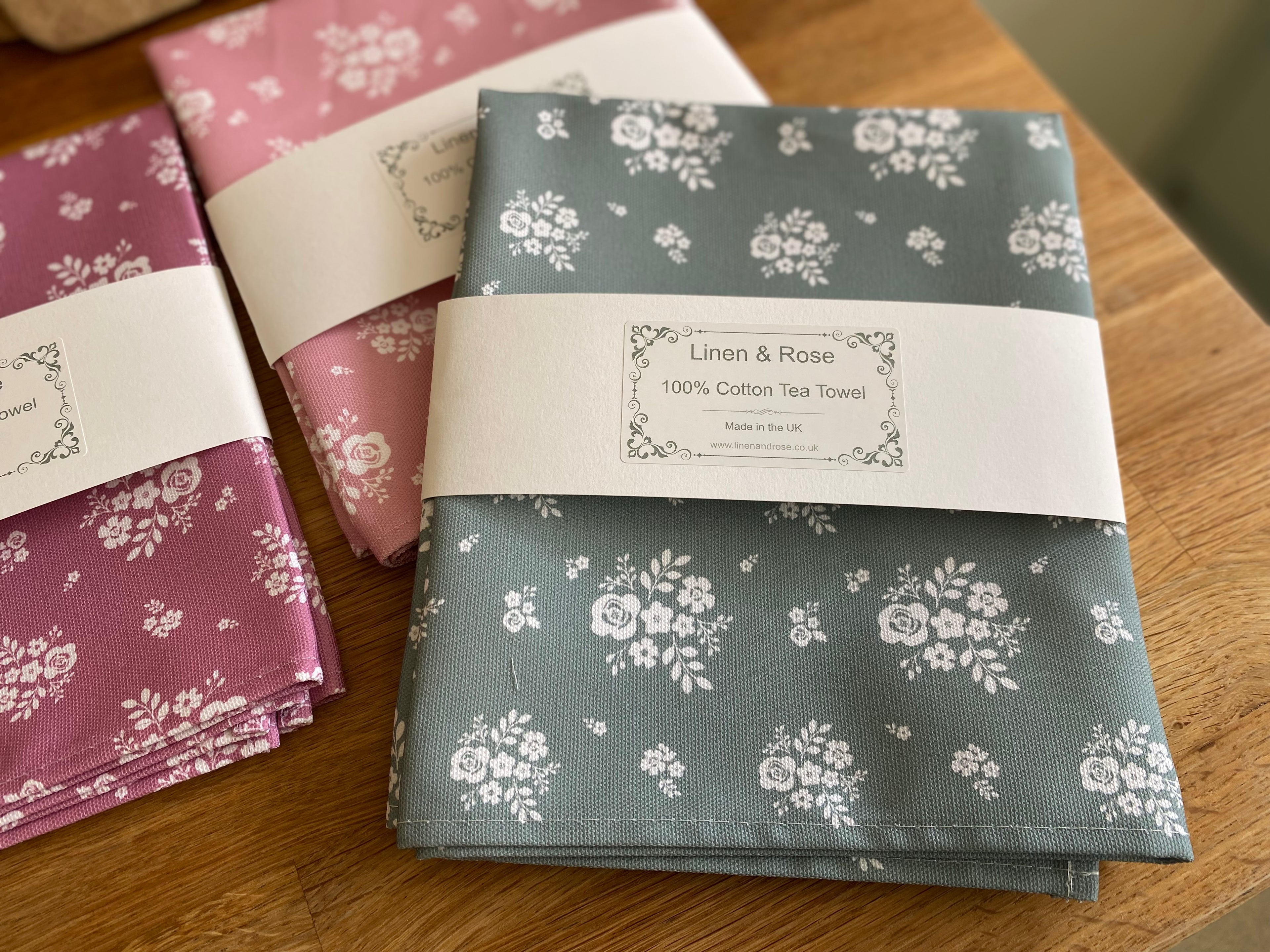 Tea Towel - Linen and Rose - Damson - Sea Green