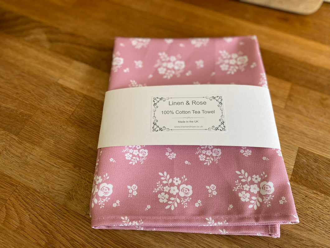 Tea Towel - Linen and Rose - Damson - Pale Pink