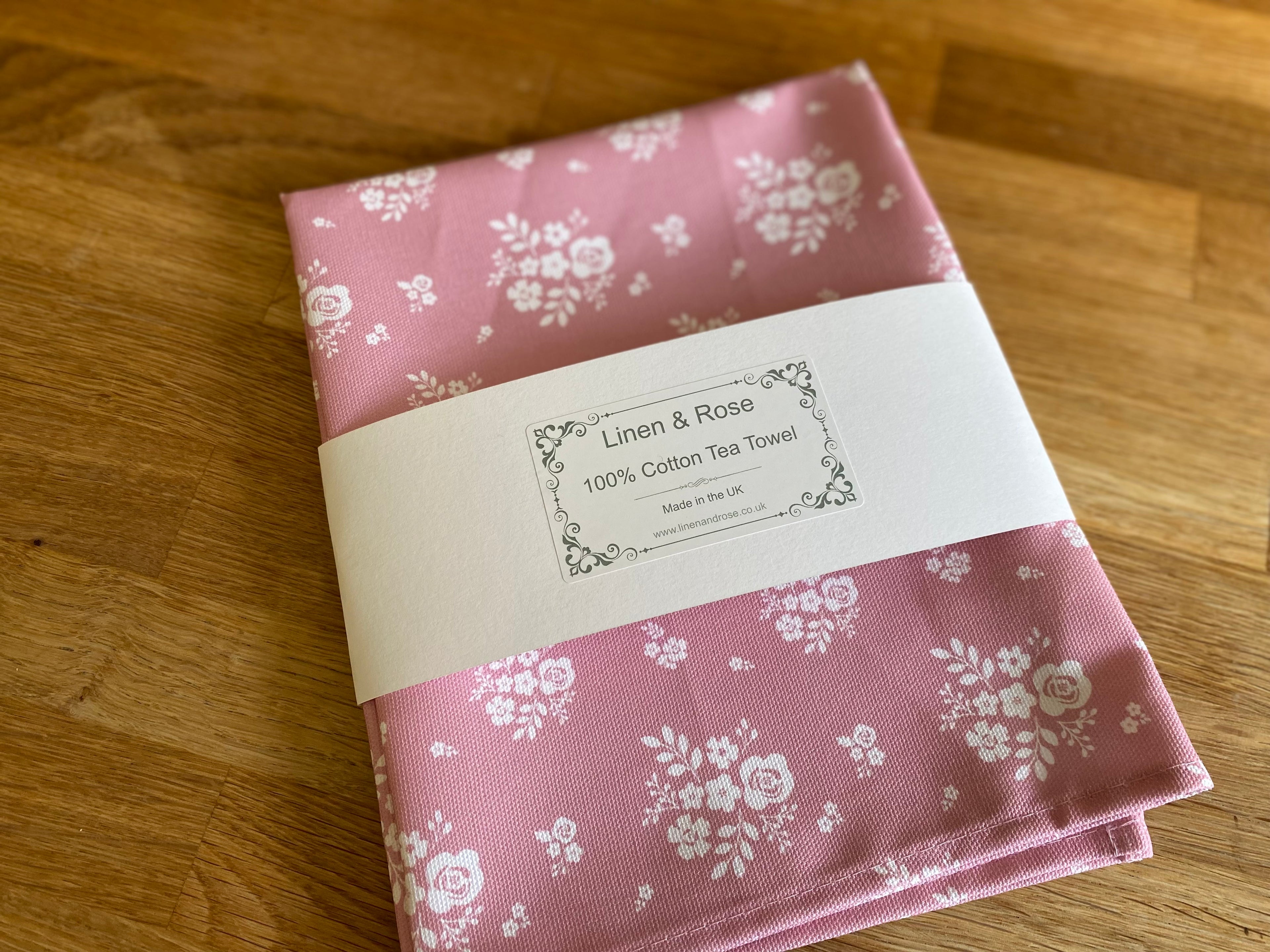 Tea Towel - Linen and Rose - Damson - Pale Pink