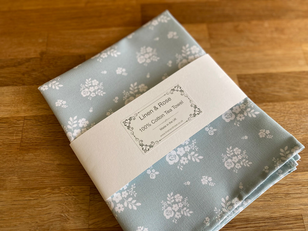 Tea Towel - Linen and Rose - Damson - Pale green / duck egg