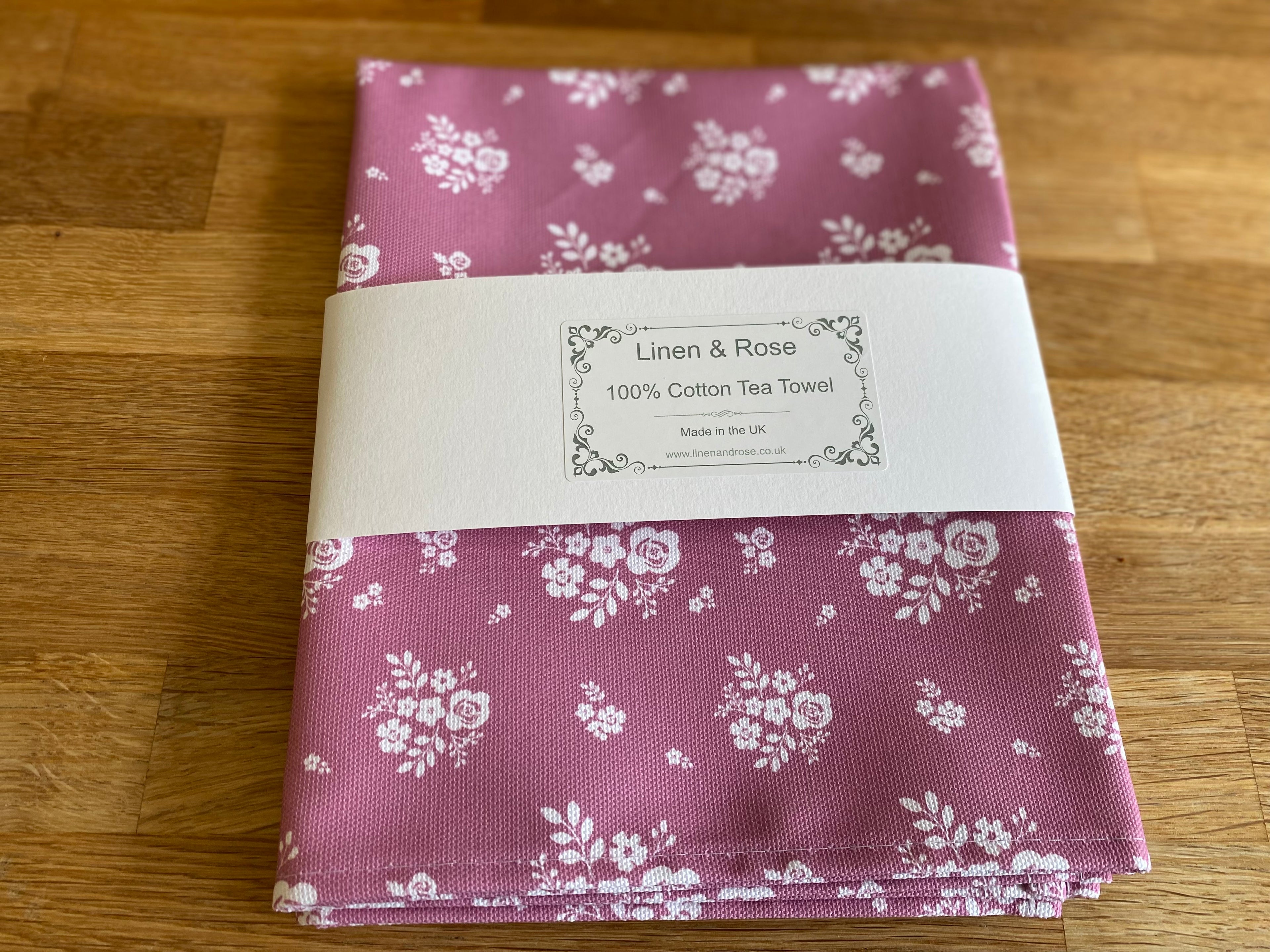 Tea Towel - Linen and Rose - Damson - Rose Pink