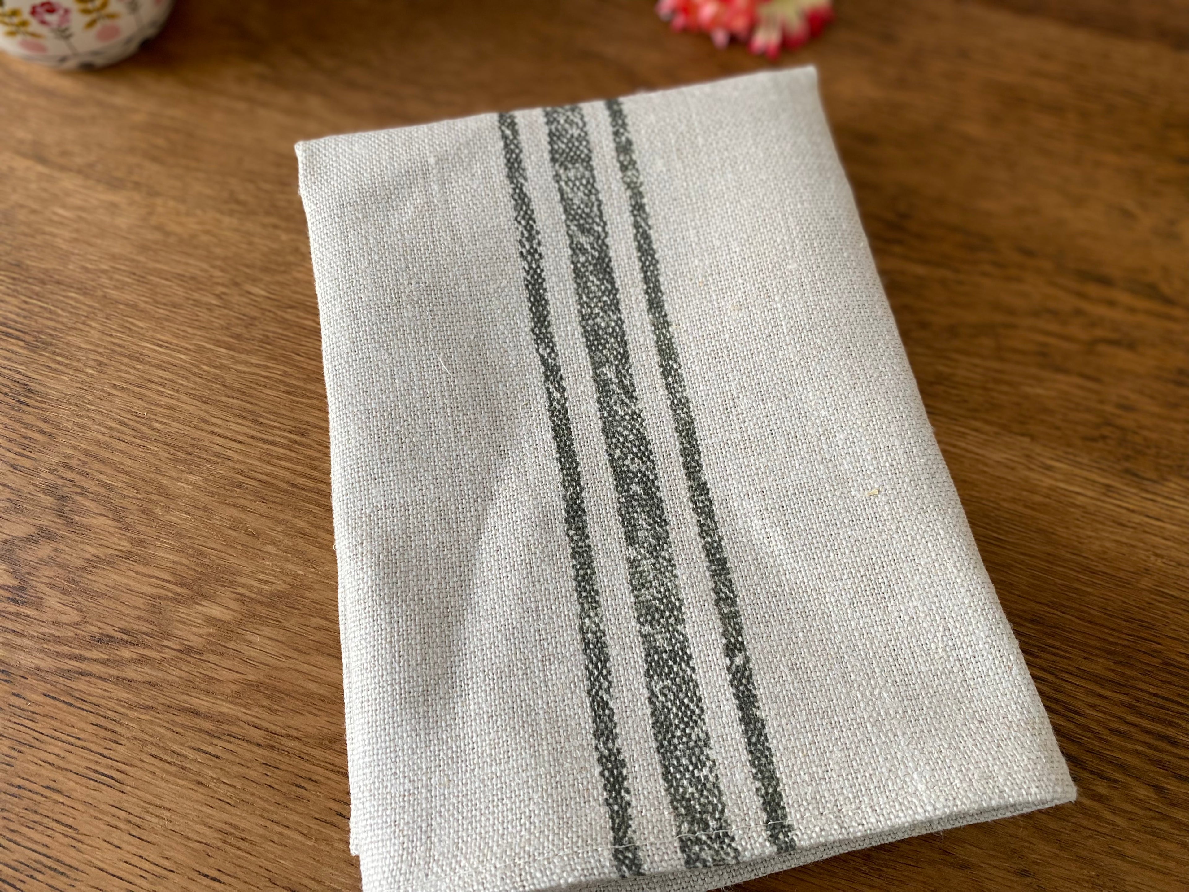 Set of four Linen Napkins - Peony & Sage - Dutch Stripe Forest Green