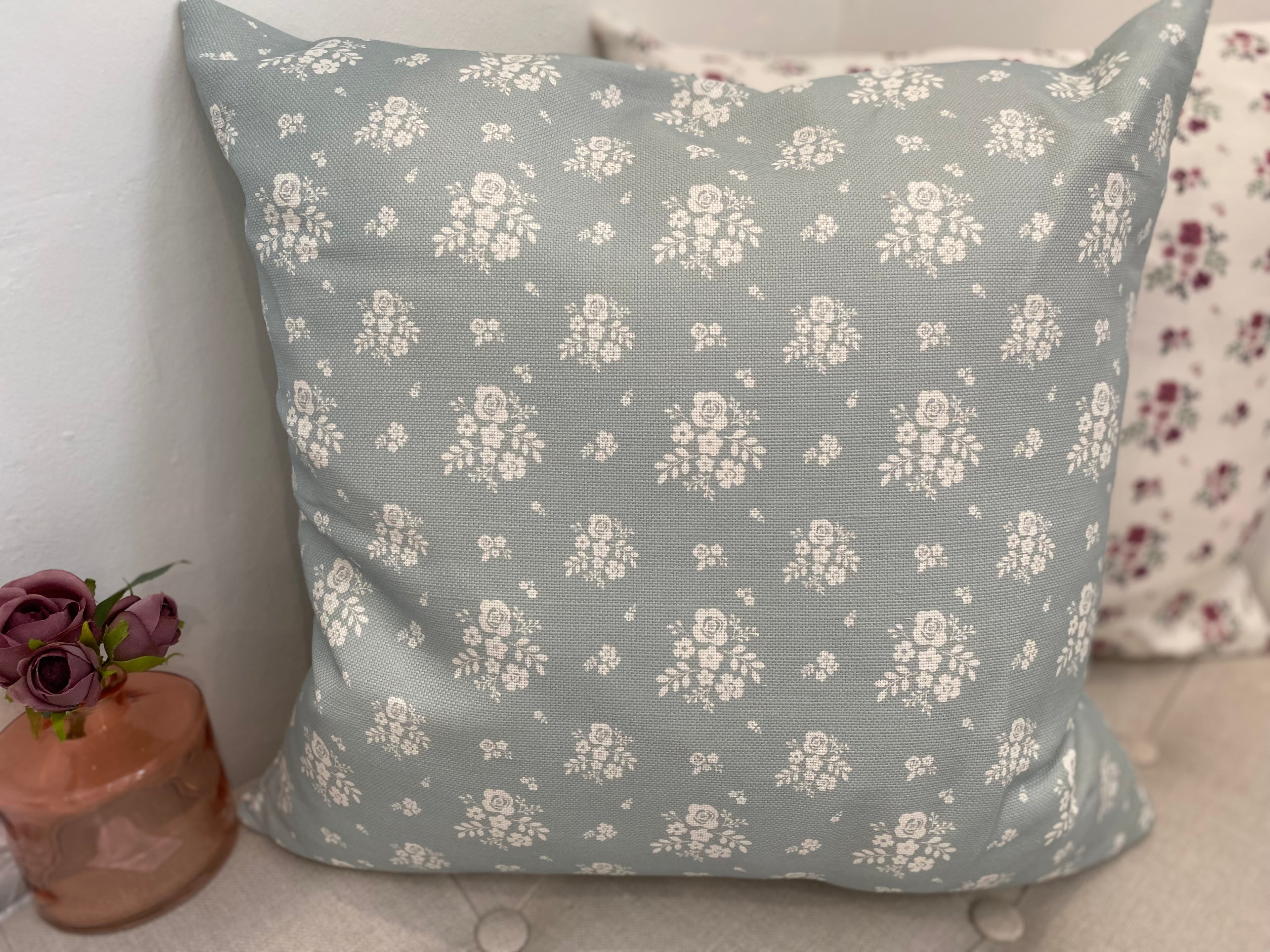 Cushion Cover - Linen and Rose - Damson Duck Egg Blue linen 45cm