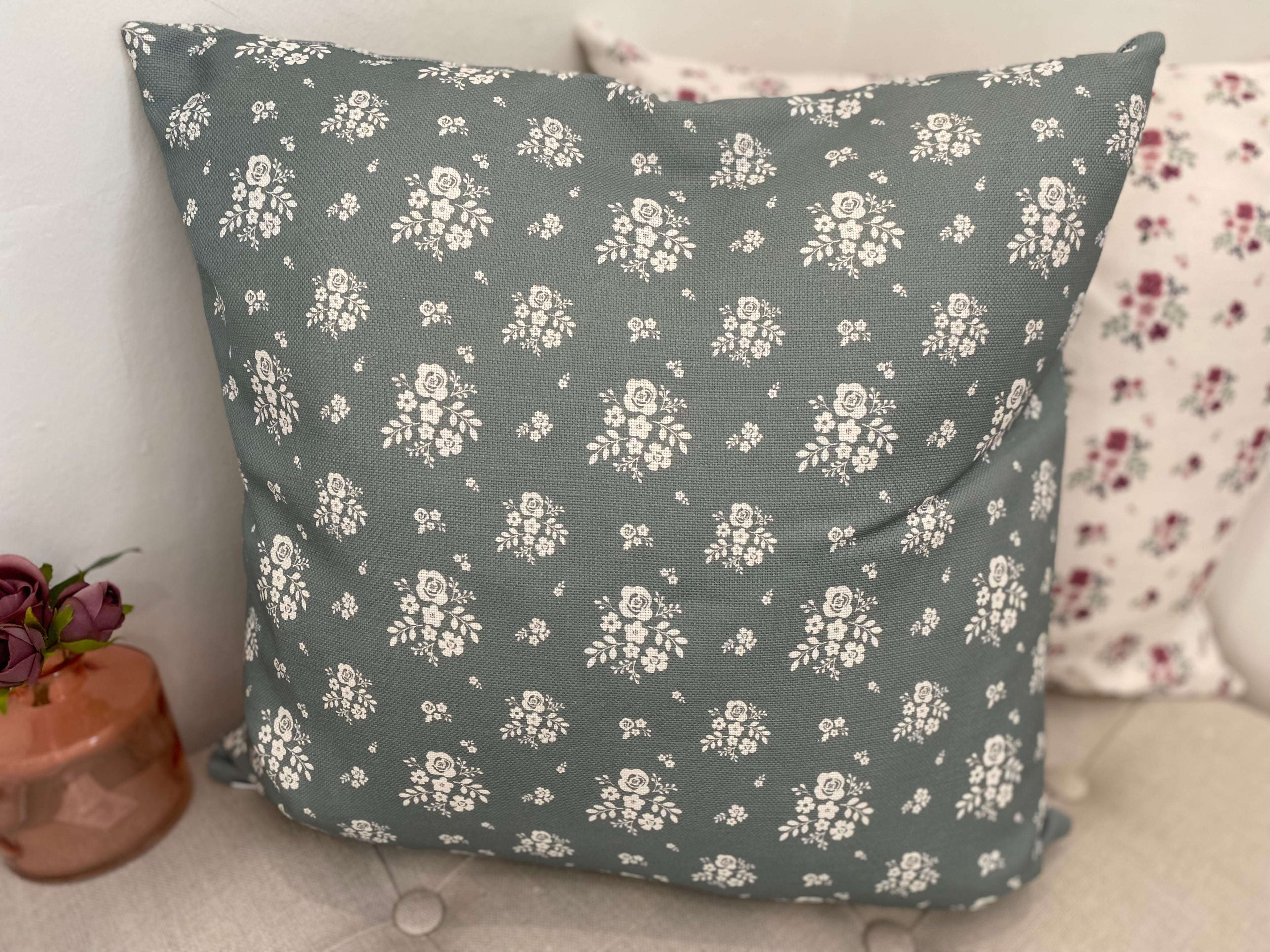 Cushion Cover - Linen and Rose - Damson Sea Green linen 45cm