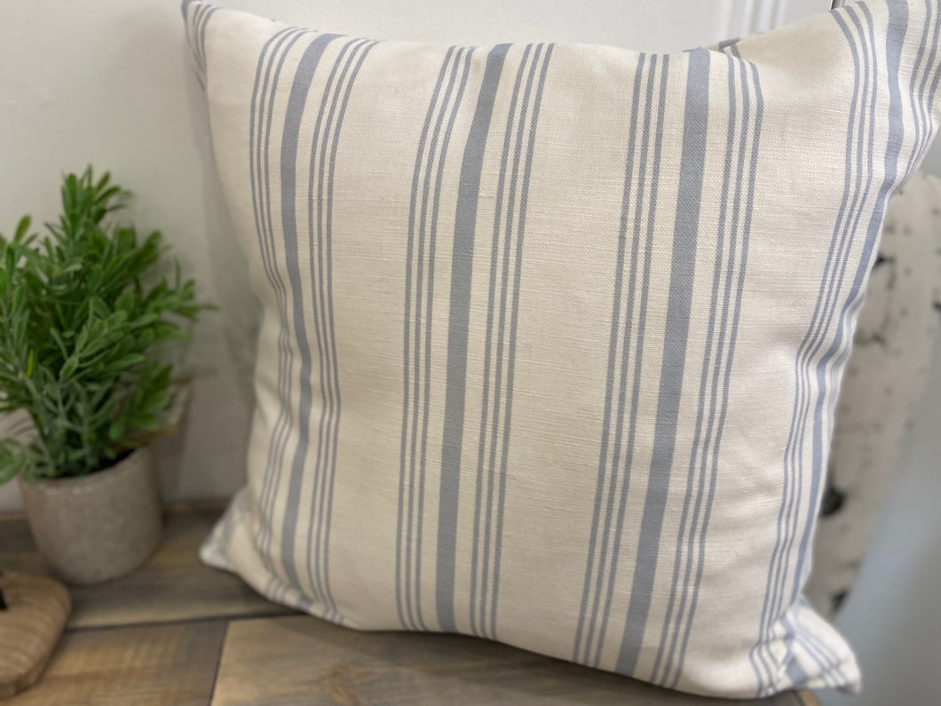 Cushion Cover - Peony & Sage - Deckchair stripe blue grey 45cm