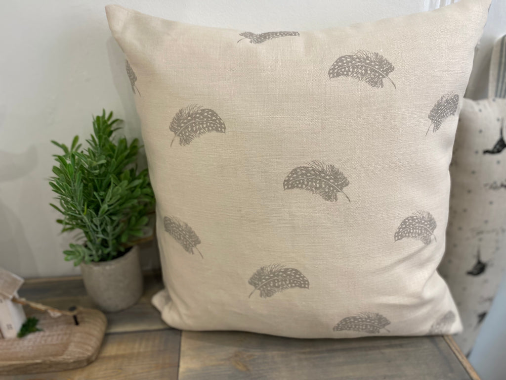 Cushion Cover - Peony & Sage Falling Feather Swedish grey on cream linen 45cm
