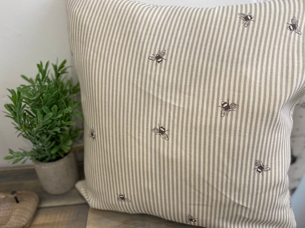 Cushion Cover - Peony & Sage Bee Pinstripe charcoal 45cm