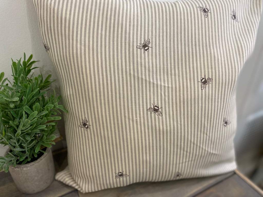 Cushion Cover - Peony & Sage Bee Pinstripe charcoal 45cm