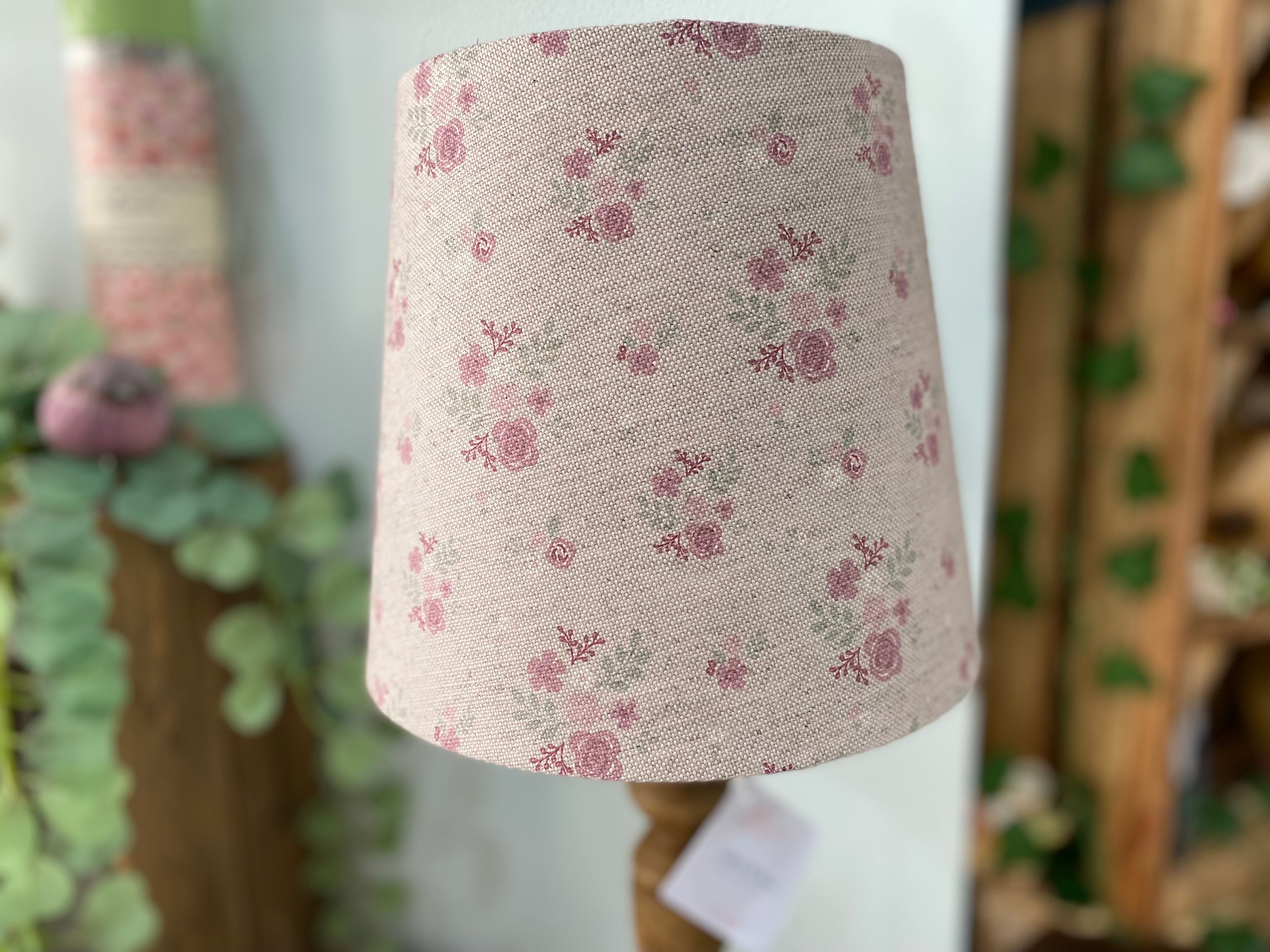 Empire Lampshade - Linen & Rose Damson Multi on Natural linen - 20cm Empire