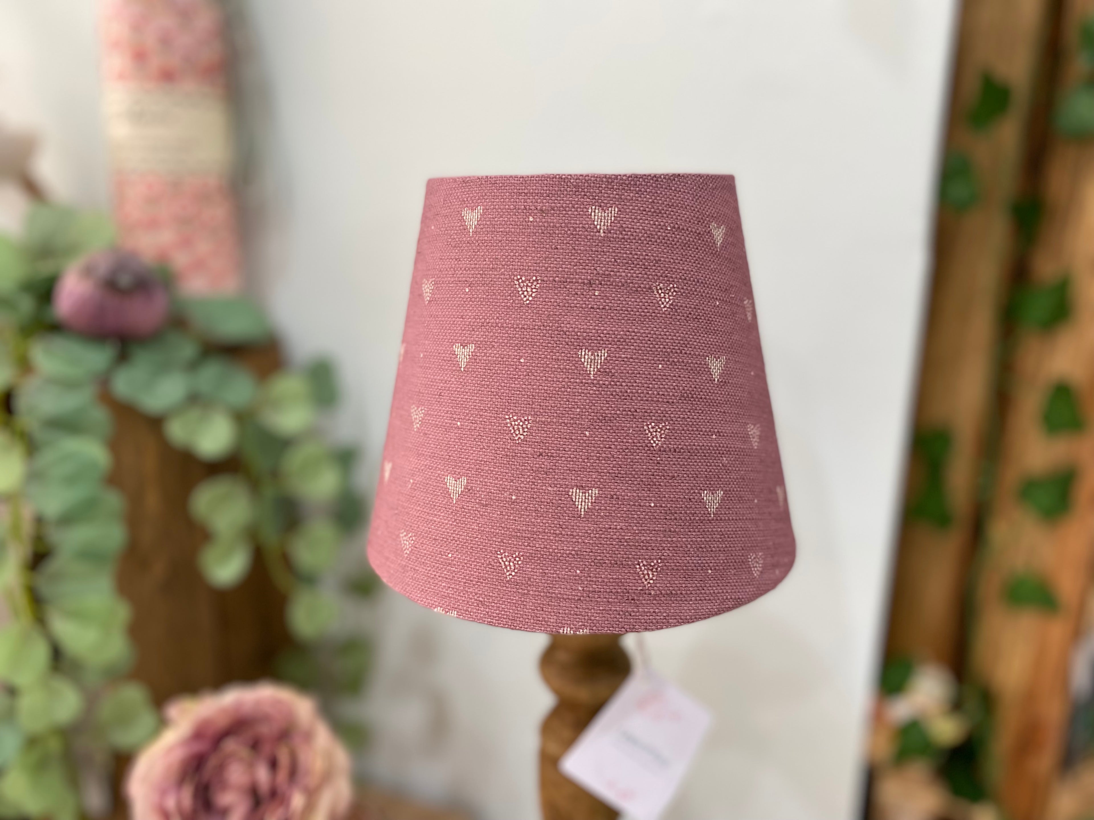 Mini Empire Lampshade - Linen & Rose -  Hearts Foxglove - 15cm