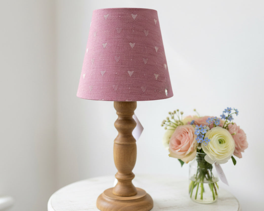 Mini Empire Lampshade - Linen & Rose -  Hearts Foxglove - 15cm