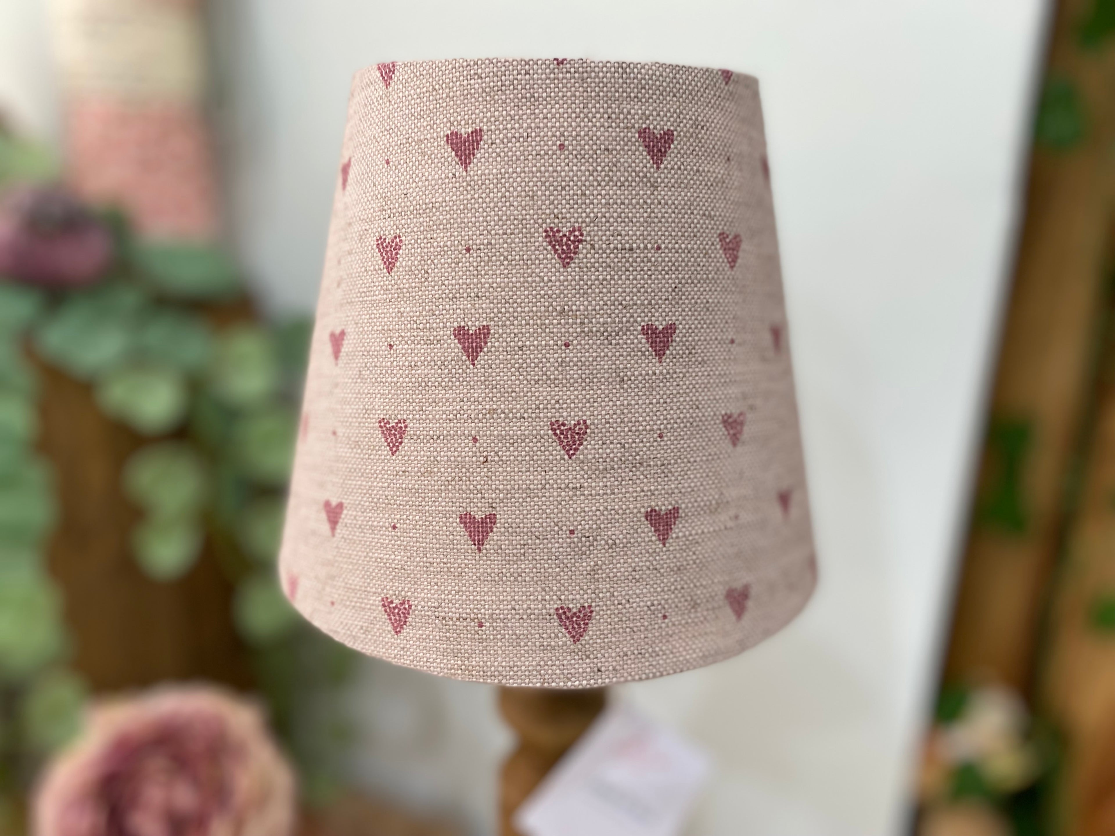 Mini Empire Lampshade - Linen & Rose -  Hearts Foxglove natural - 15cm