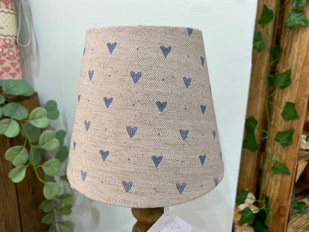 Mini Empire Lampshade - Linen & Rose -  Hearts Snow on natural - 15cm