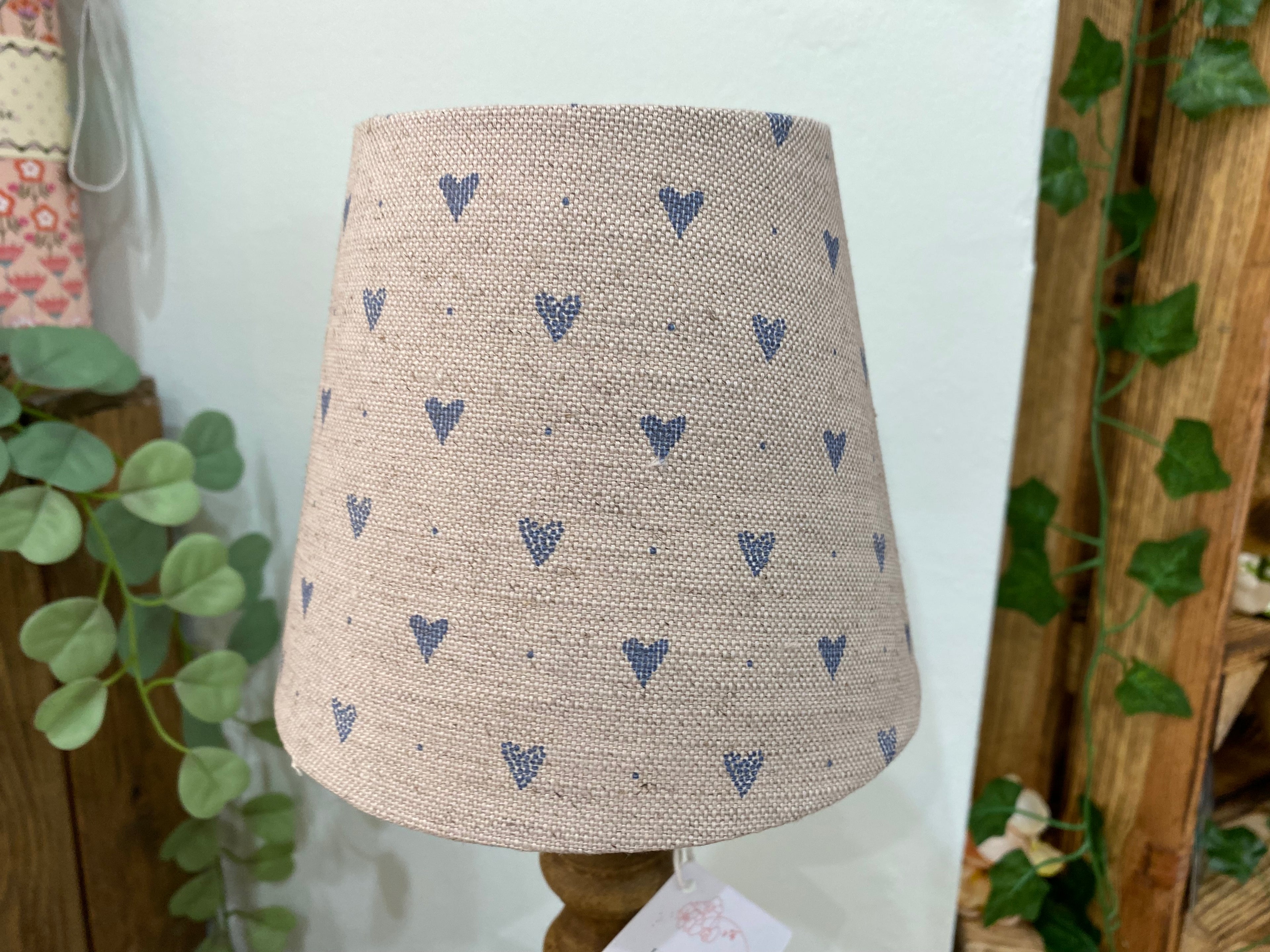 Mini Empire Lampshade - Linen & Rose -  Hearts Snow on natural - 15cm