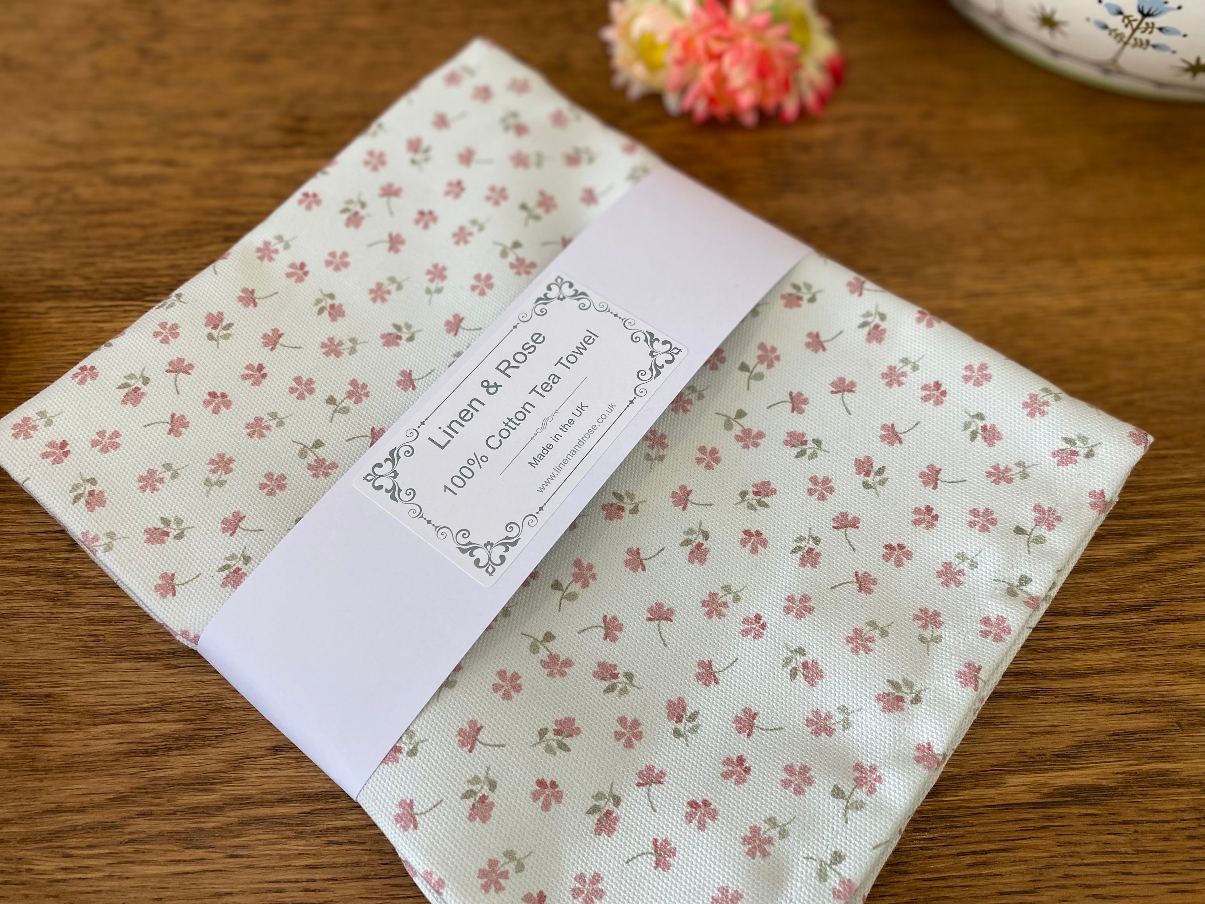 Tea Towel - Linen and Rose - Ditsy - Pinks