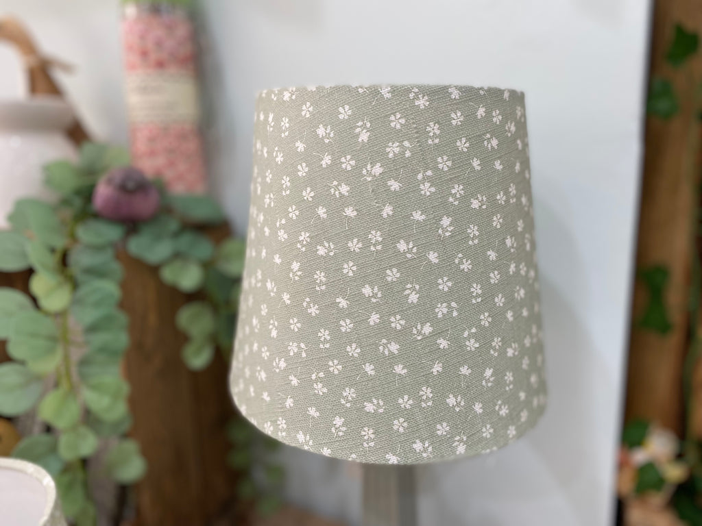Empire Lampshade - Linen & Rose -  Ditsy Green on white linen - 20cm Empire