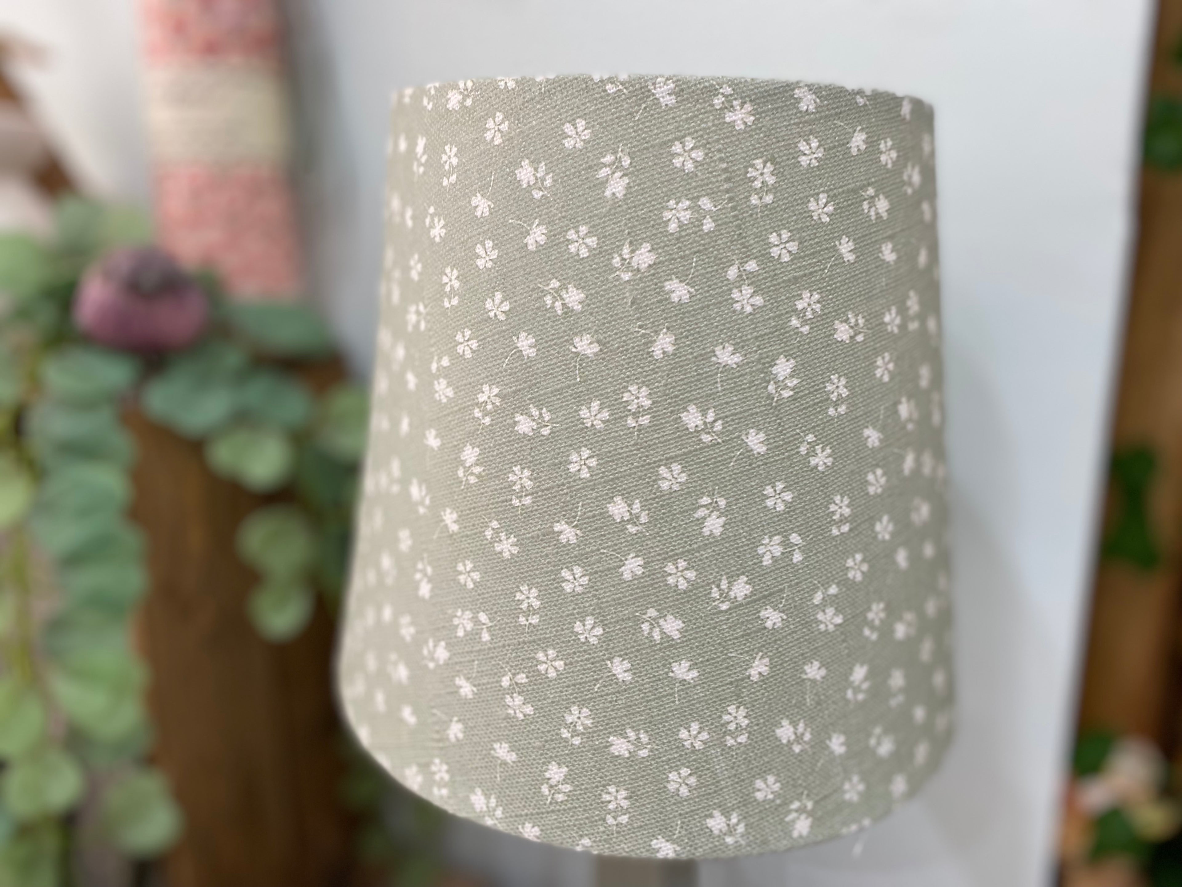 Empire Lampshade - Linen & Rose -  Ditsy Green on white linen - 20cm Empire