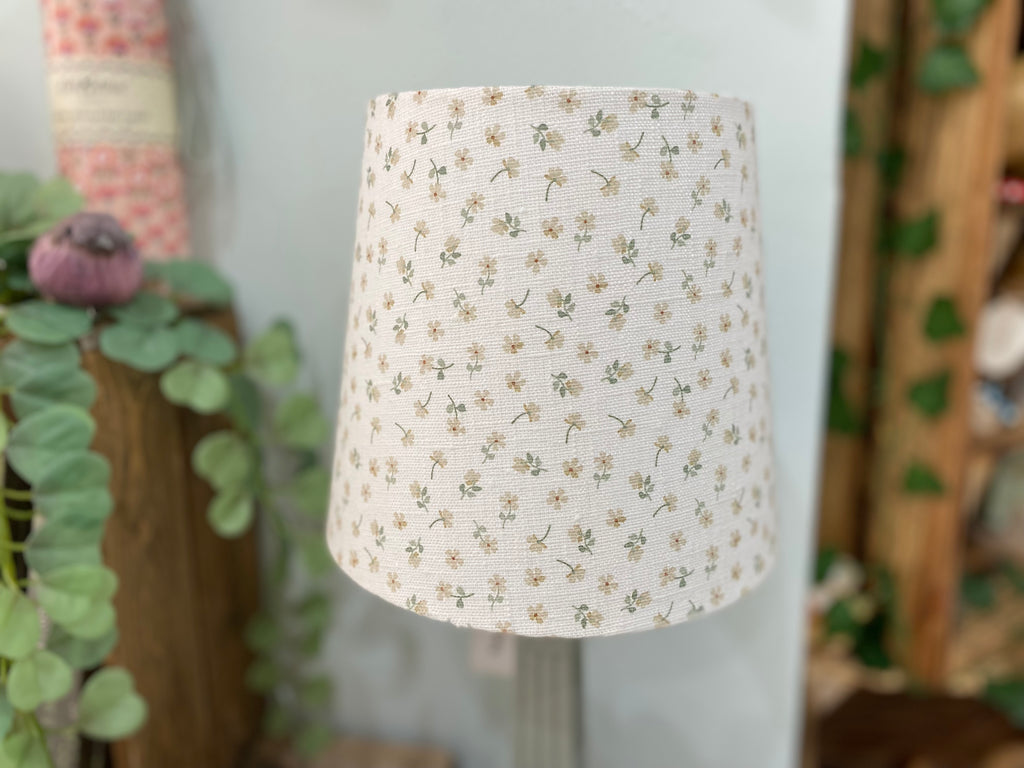 Empire Lampshade - Linen & Rose -  Ditsy Pumpkin & Green on white linen - 20cm Empire