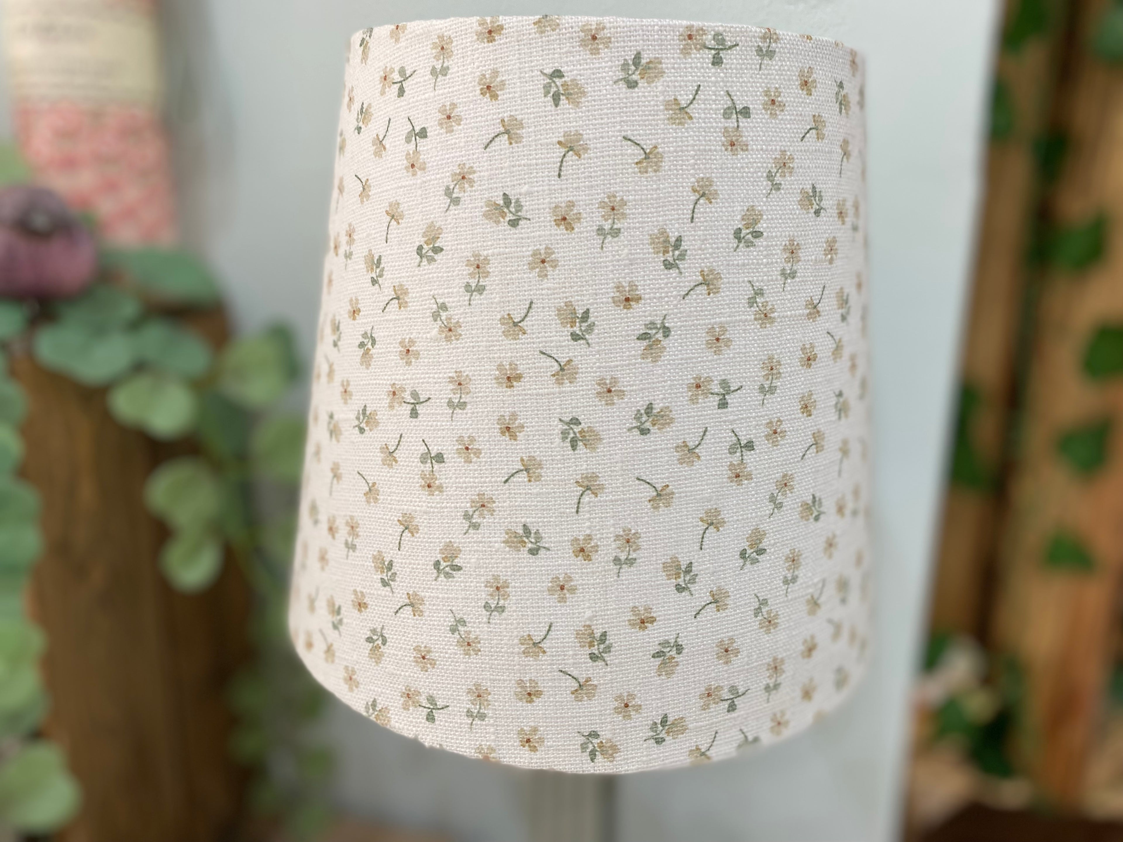 Empire Lampshade - Linen & Rose -  Ditsy Pumpkin & Green on white linen - 20cm Empire