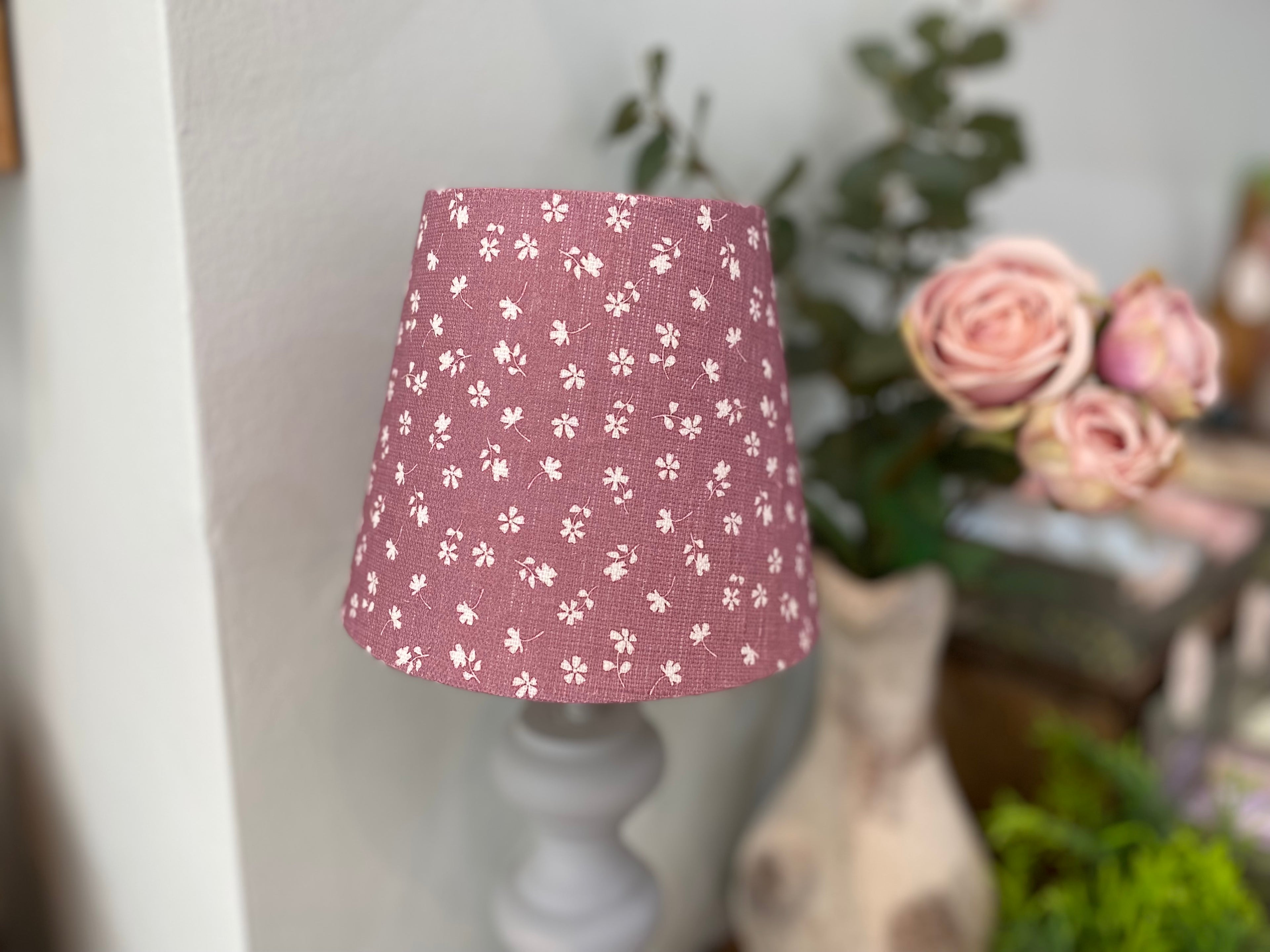 Mini Empire Lampshade - Linen & Rose - Ditsy Foxglove on white linen - 15cm