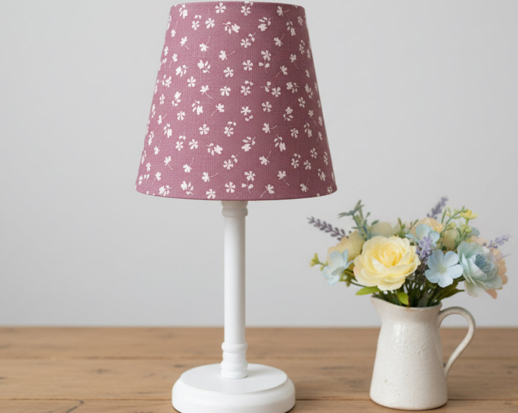 Mini Empire Lampshade - Linen & Rose - Ditsy Foxglove on white linen - 15cm