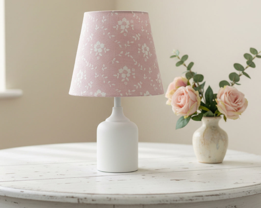 Mini Empire Lampshade - Linen & Rose - Emilia Primrose on white linen - 15cm
