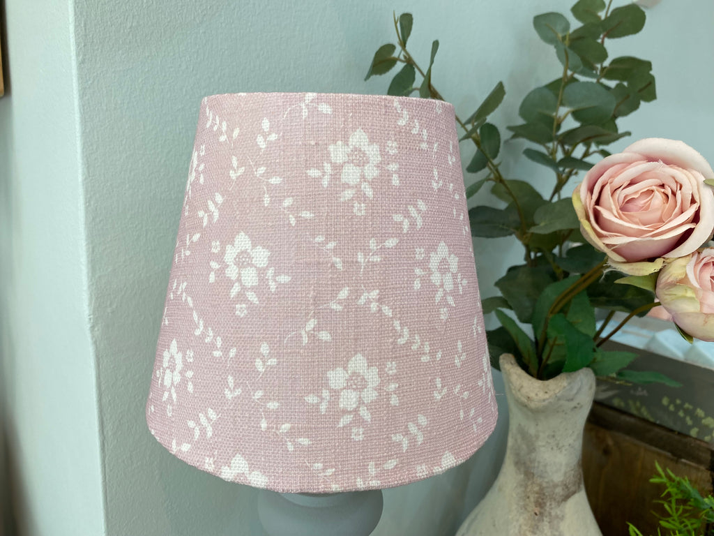 Mini Empire Lampshade - Linen & Rose - Emilia Primrose on white linen - 15cm