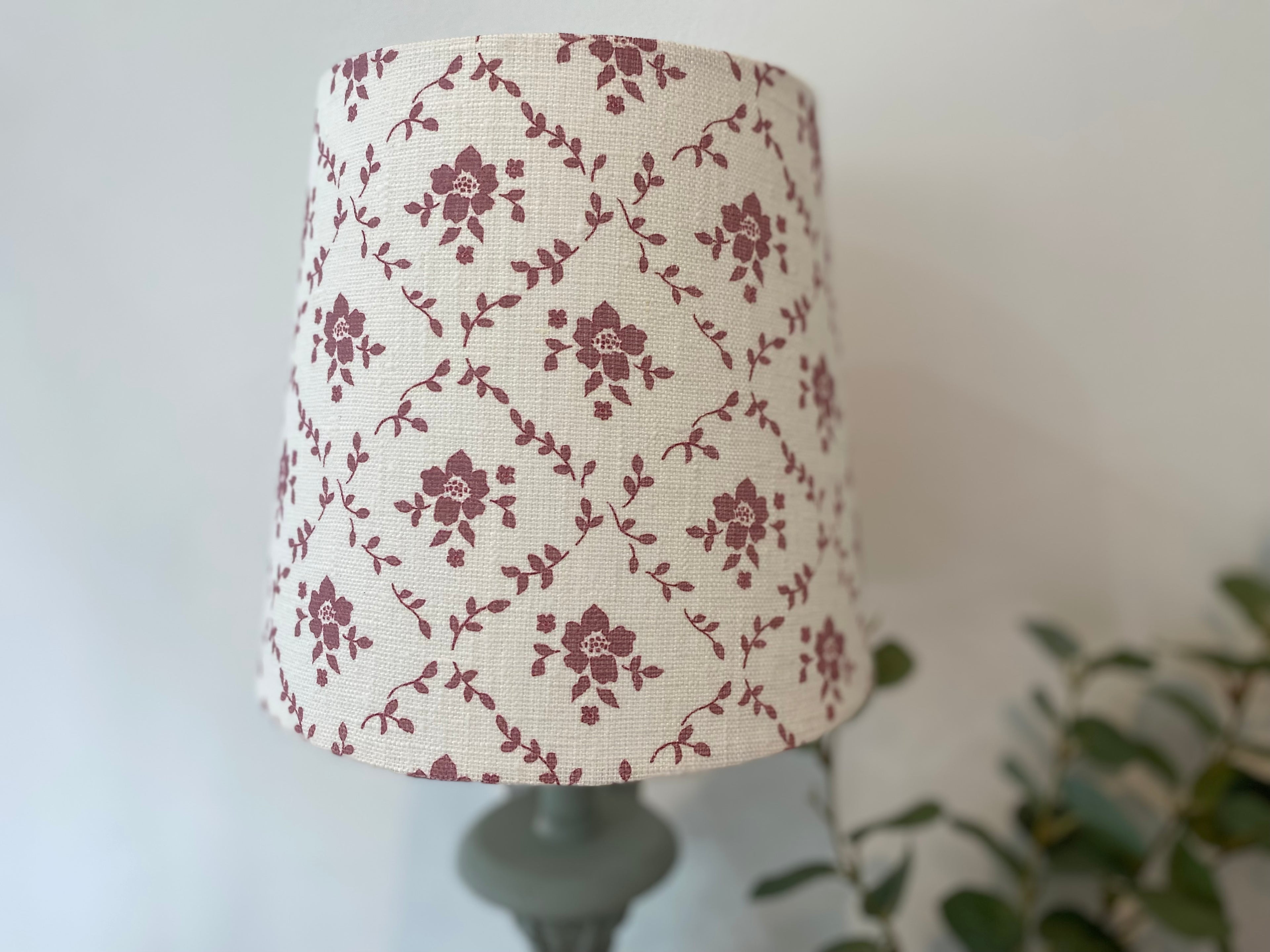 Empire Lampshade - Linen & Rose -  Emilia Foxglove on White linen - 20cm Empire