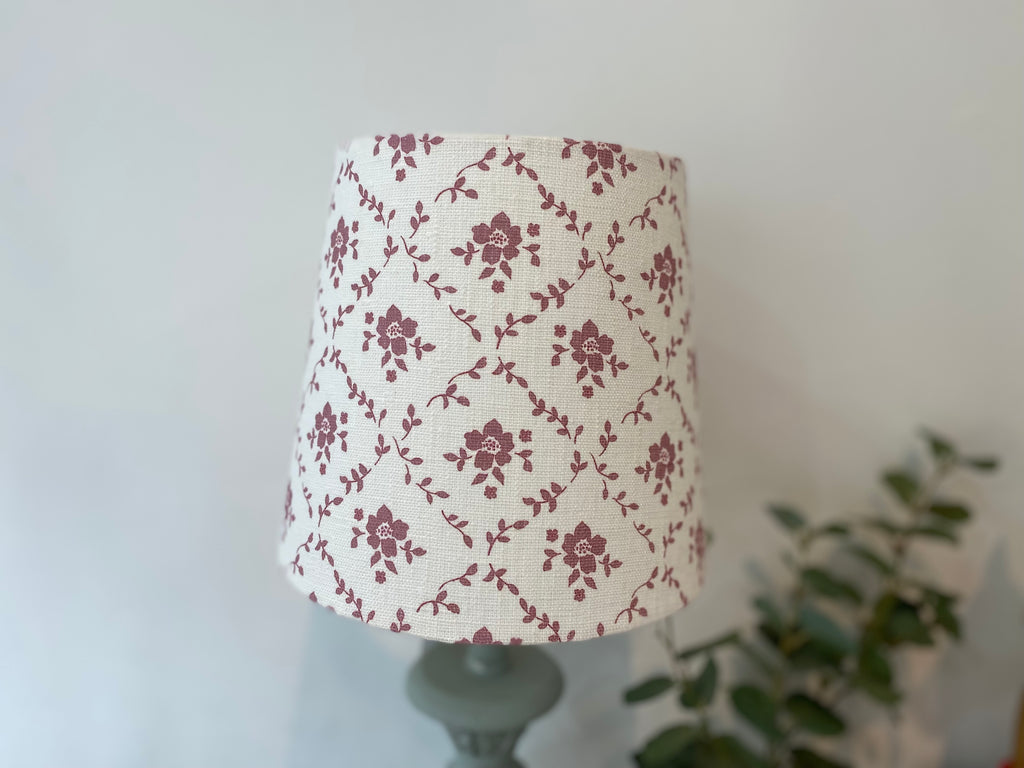 Empire Lampshade - Linen & Rose -  Emilia Foxglove on White linen - 20cm Empire
