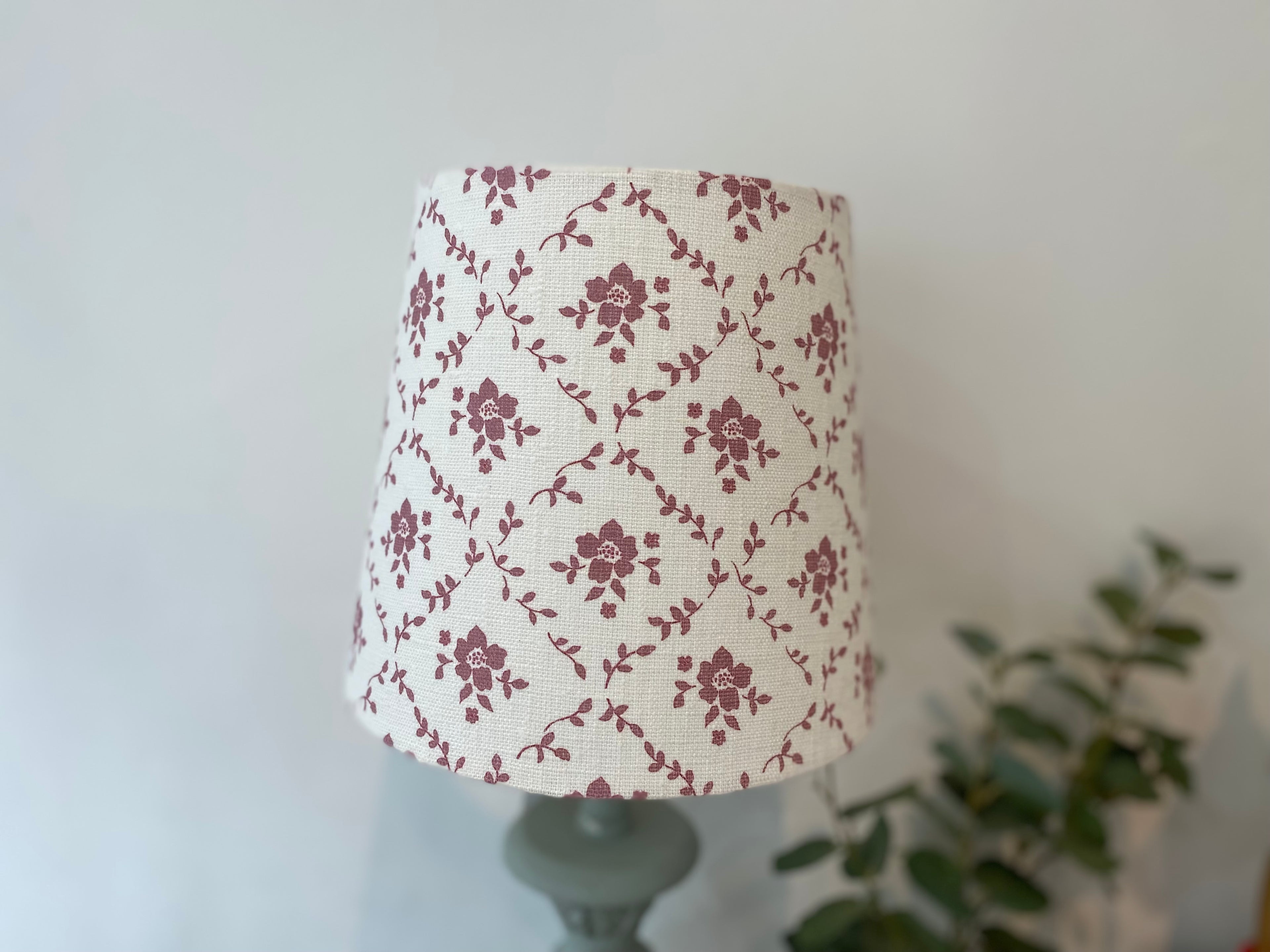 Empire Lampshade - Linen & Rose -  Emilia Foxglove on White linen - 20cm Empire