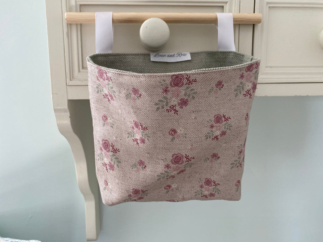 Hanging Fabric Basket - Linen & Rose Damson  - Natural