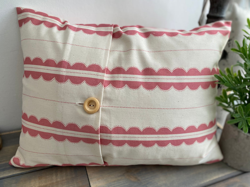 Cushion Cover - Scallop Ticking Berry Pink - Peony and Sage - 30cm x 40cm