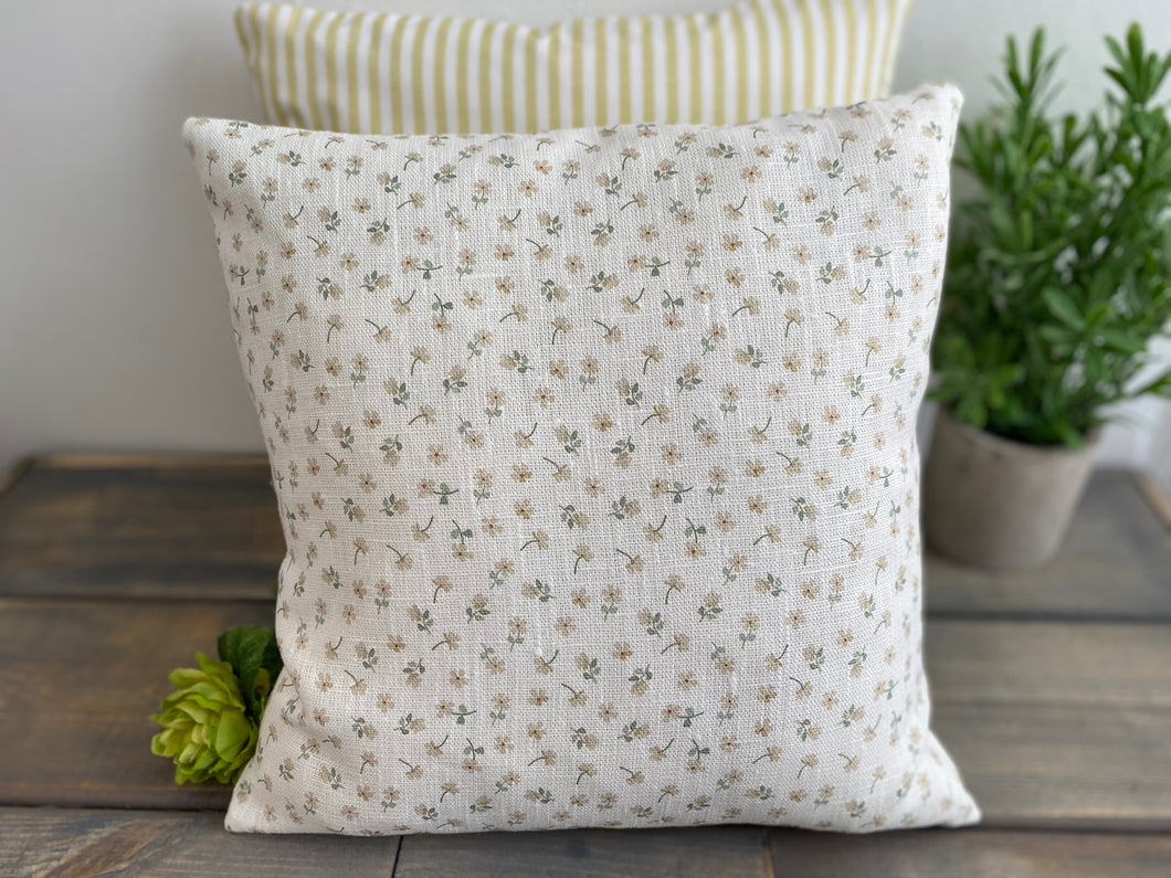 Cushion Cover - Linen and Rose Straw Ditsy multi on white - 32cm x 32cm