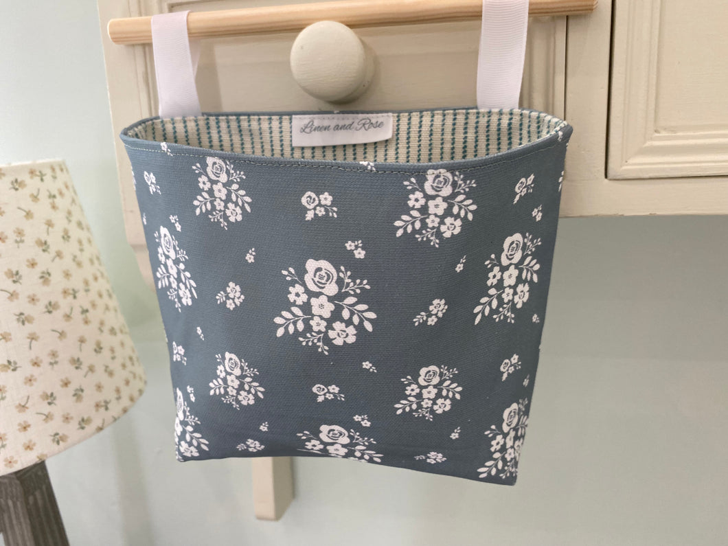 Hanging Fabric Basket - Linen & Rose Damson  - Sea Green