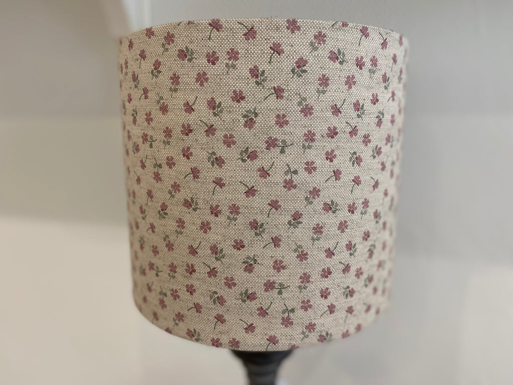 Lampshade - Linen & Rose Ditsy Pink on natural linen - 20cm drum lampshade