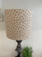 Lampshade - Linen & Rose Ditsy Pink on natural linen - 20cm drum lampshade