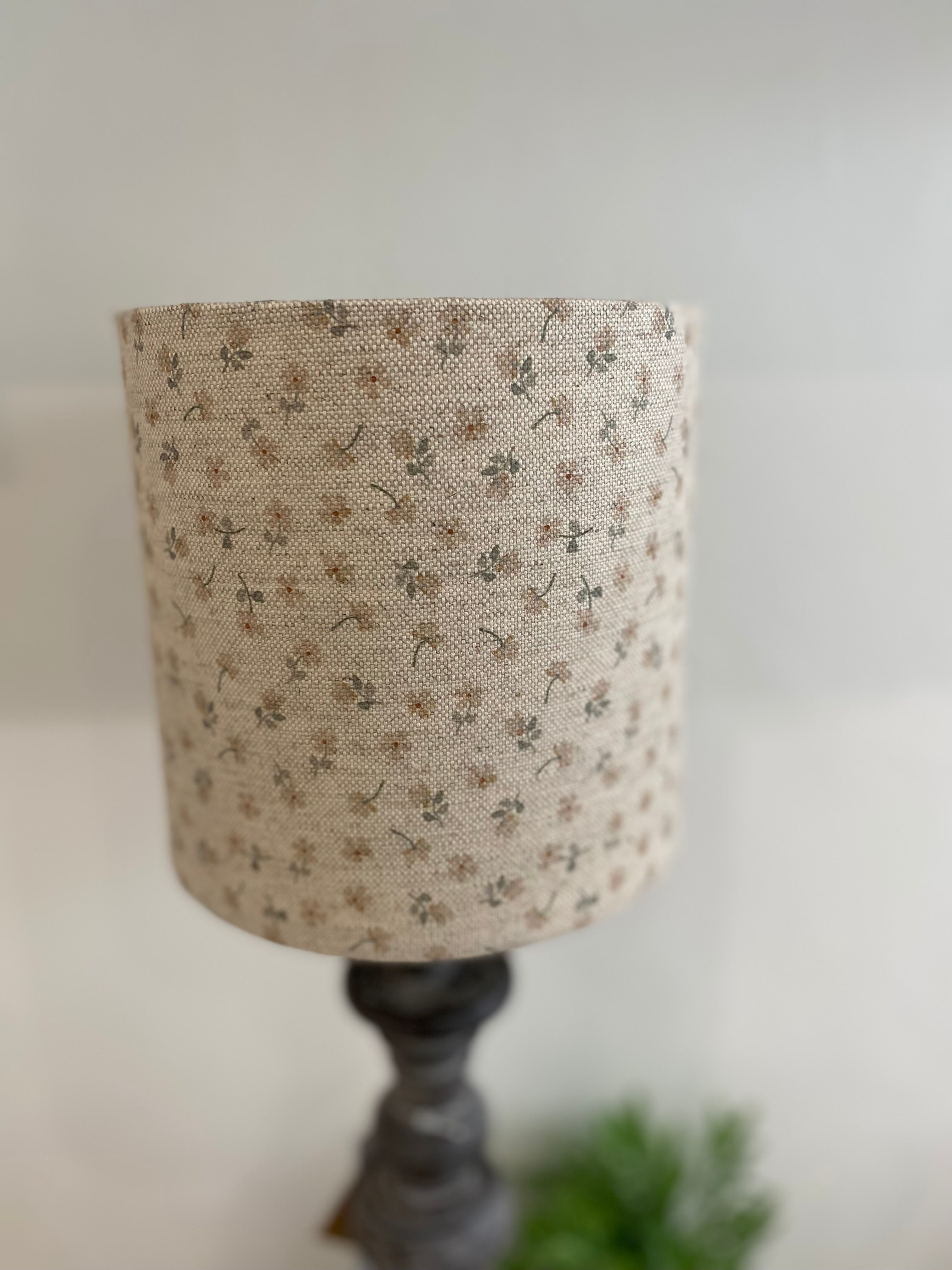 Lampshade - Linen & Rose Ditsy Parsnip on natural linen - 20cm drum lampshade