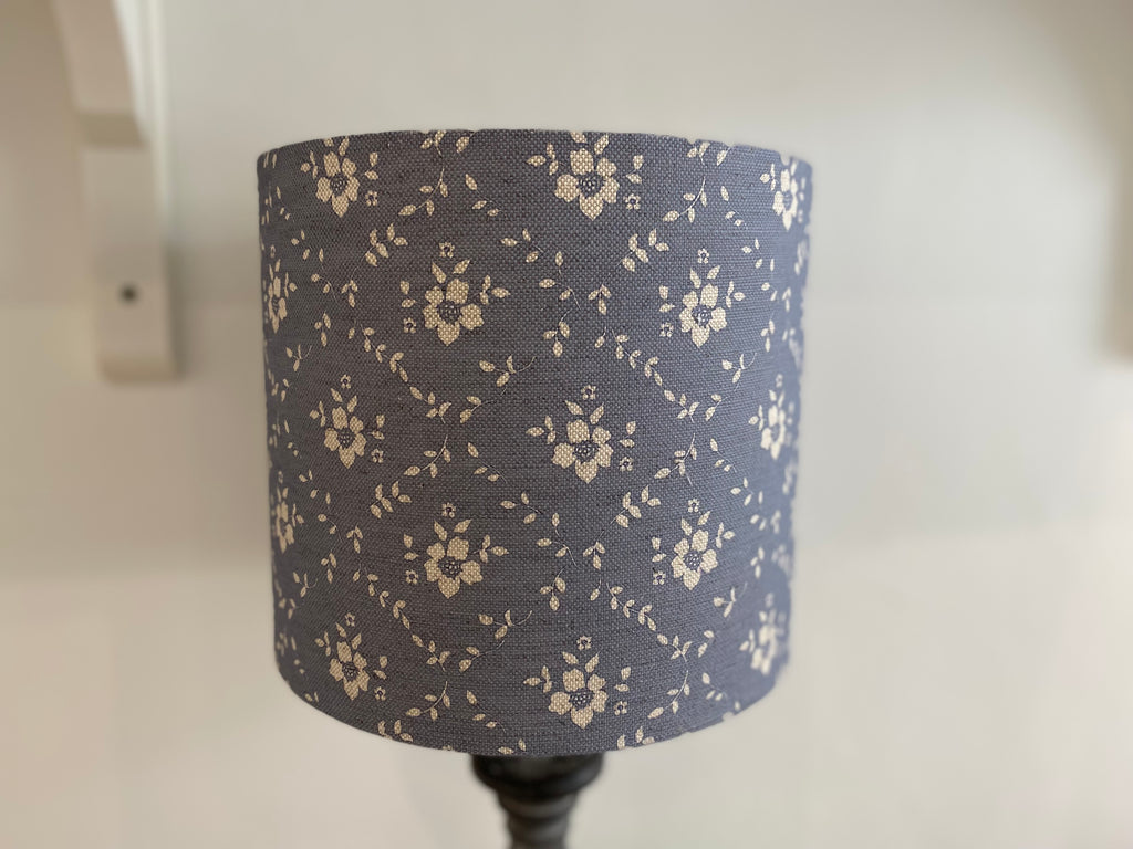 Lampshade - Linen & Rose Emilia Denim on natural linen - 20cm drum lampshade