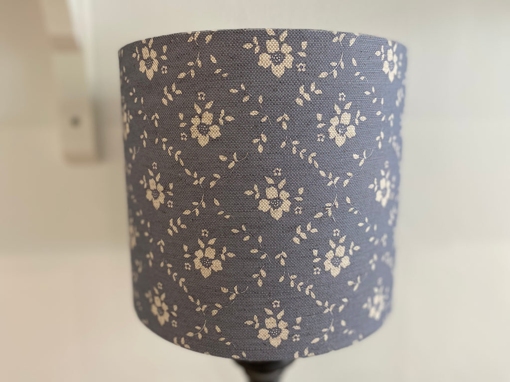 Lampshade - Linen & Rose Emilia Denim on natural linen - 20cm drum lampshade