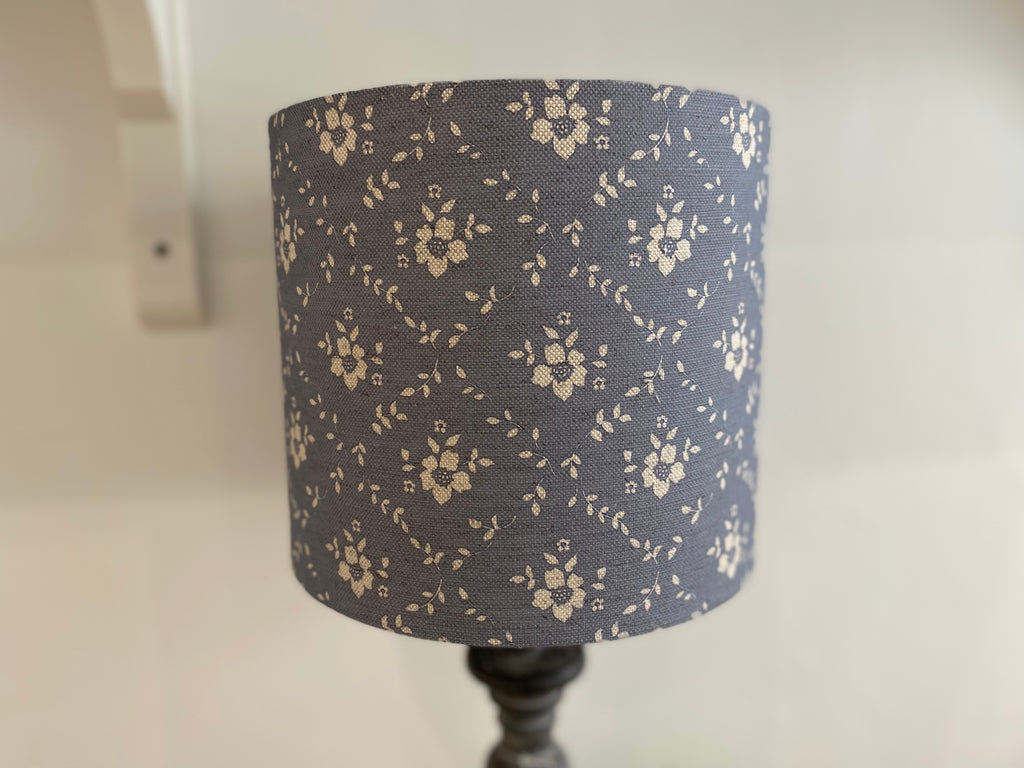 Lampshade - Linen & Rose Emilia Denim on natural linen - 20cm drum lampshade