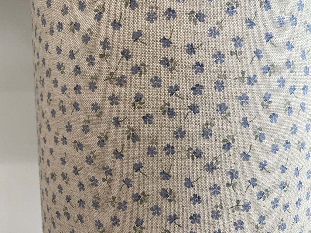 Lampshade - Linen & Rose Ditsy Blue on natural linen - 20cm drum lampshade
