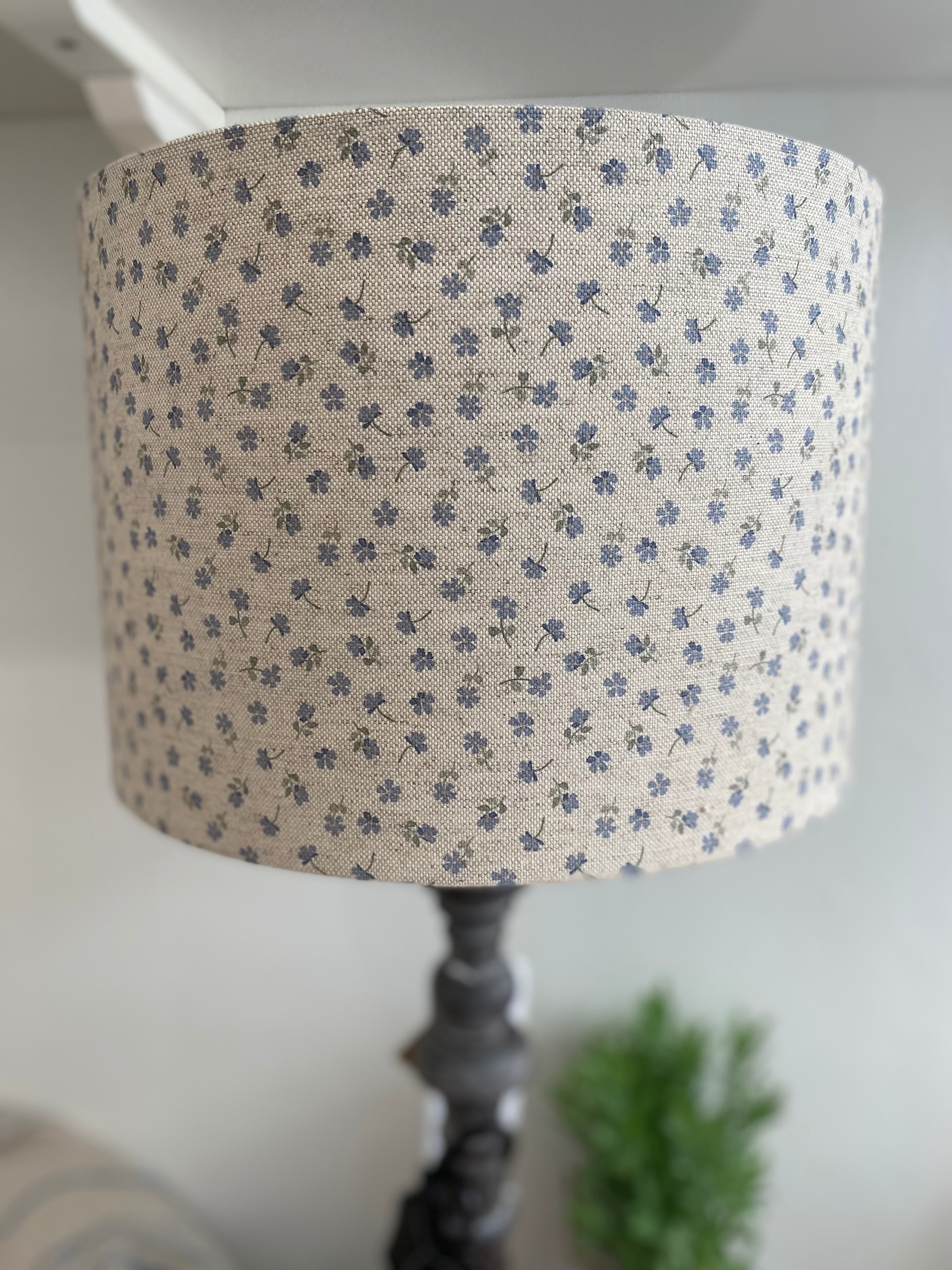 Lampshade - Linen and Rose Blue Ditsy on natural linen - 30cm drum