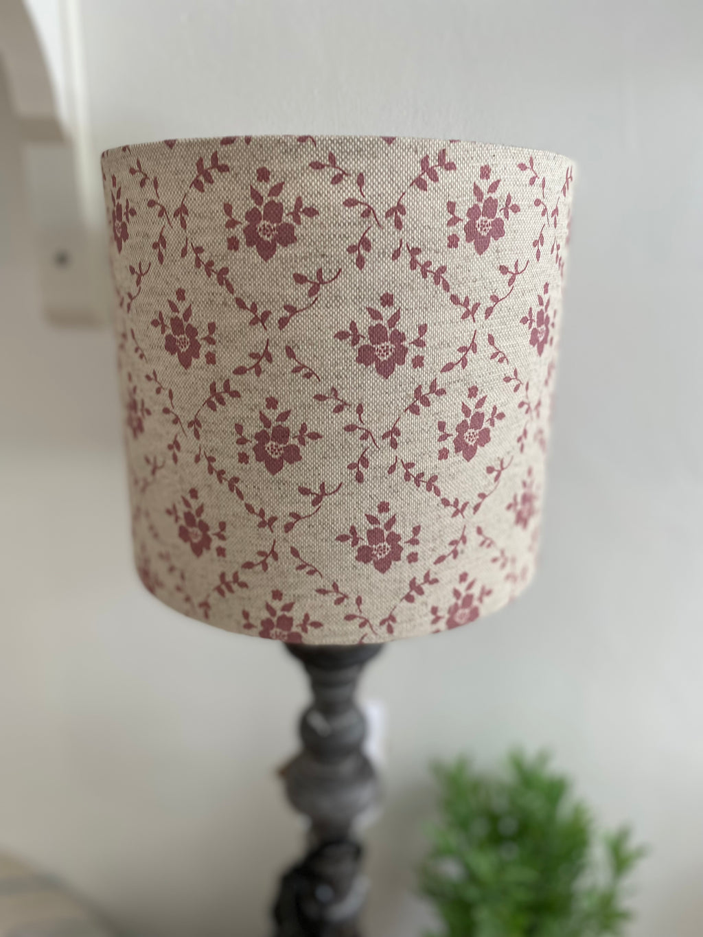 Lampshade - Linen & Rose Emilia Foxglove on natural linen - 20cm drum lampshade