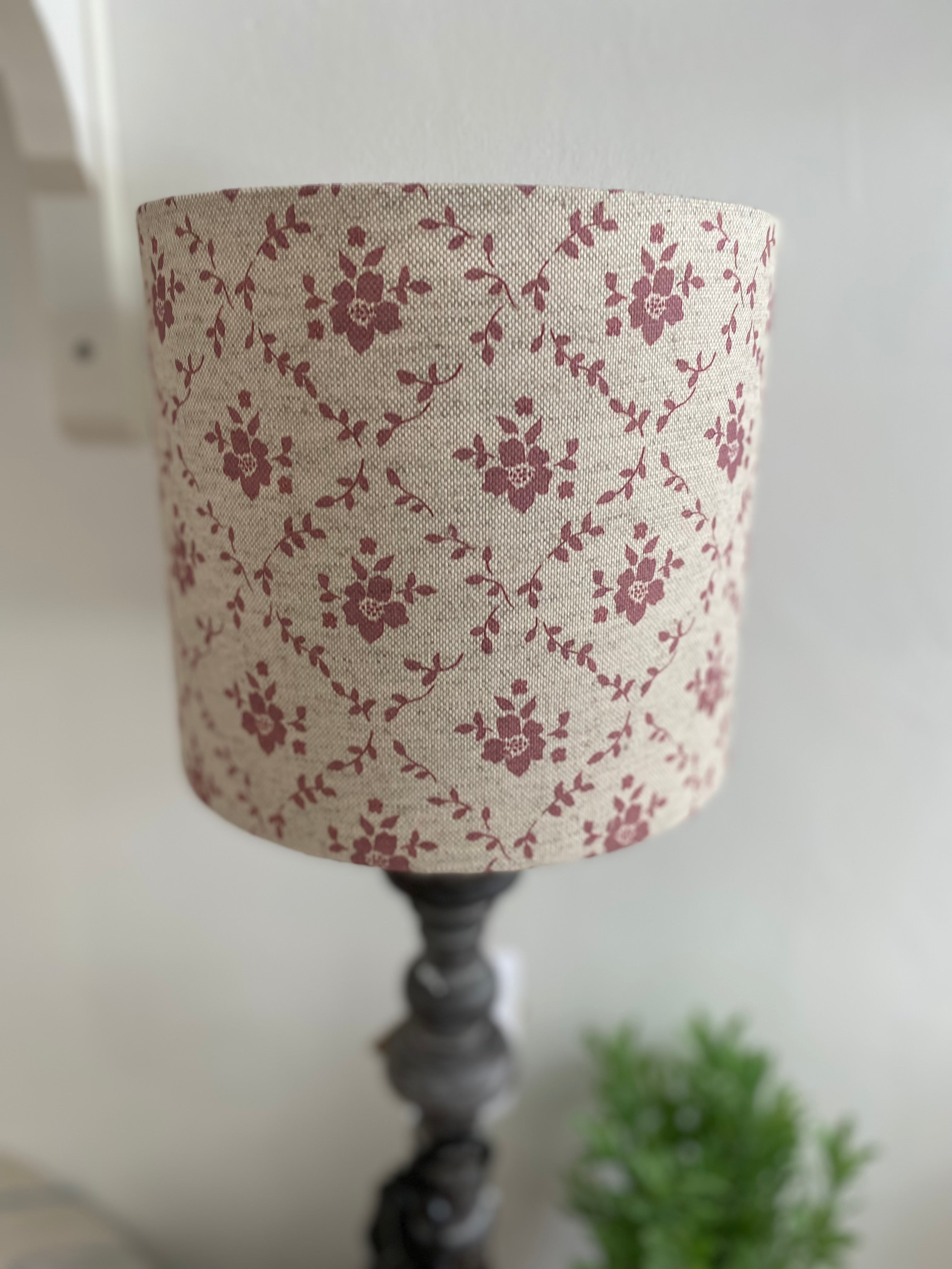 Lampshade - Linen & Rose Emilia Foxglove on natural linen - 20cm drum lampshade