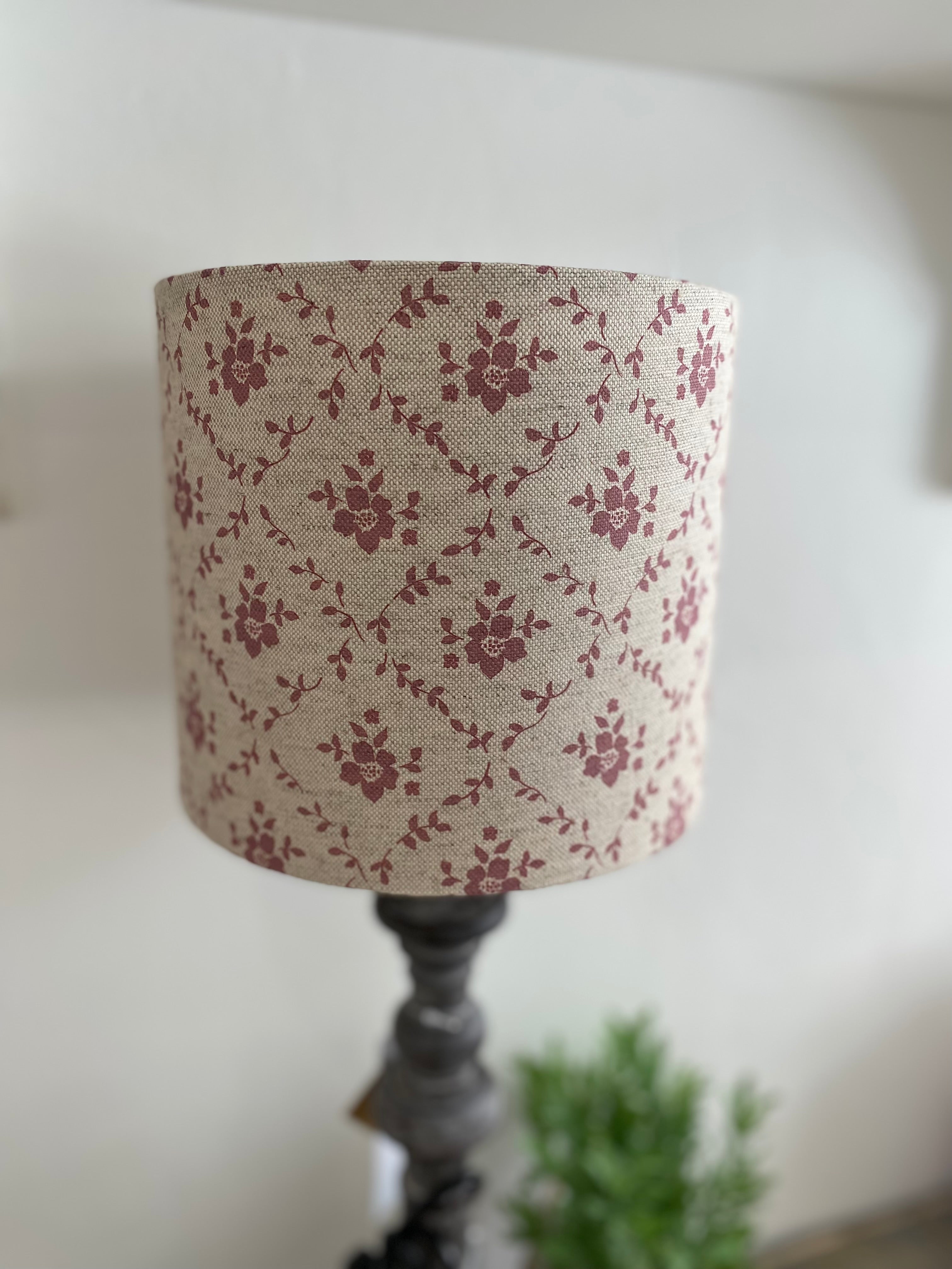 Lampshade - Linen & Rose Emilia Foxglove on natural linen - 20cm drum lampshade